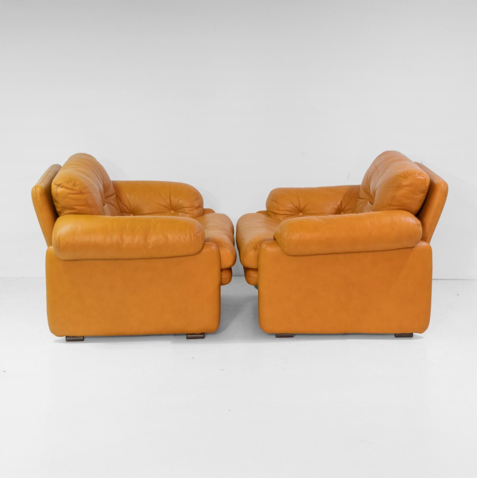photo buy Vintage Coronado Brown Leather Living Room Set Tobia Scarpa Labeled C&B Italia