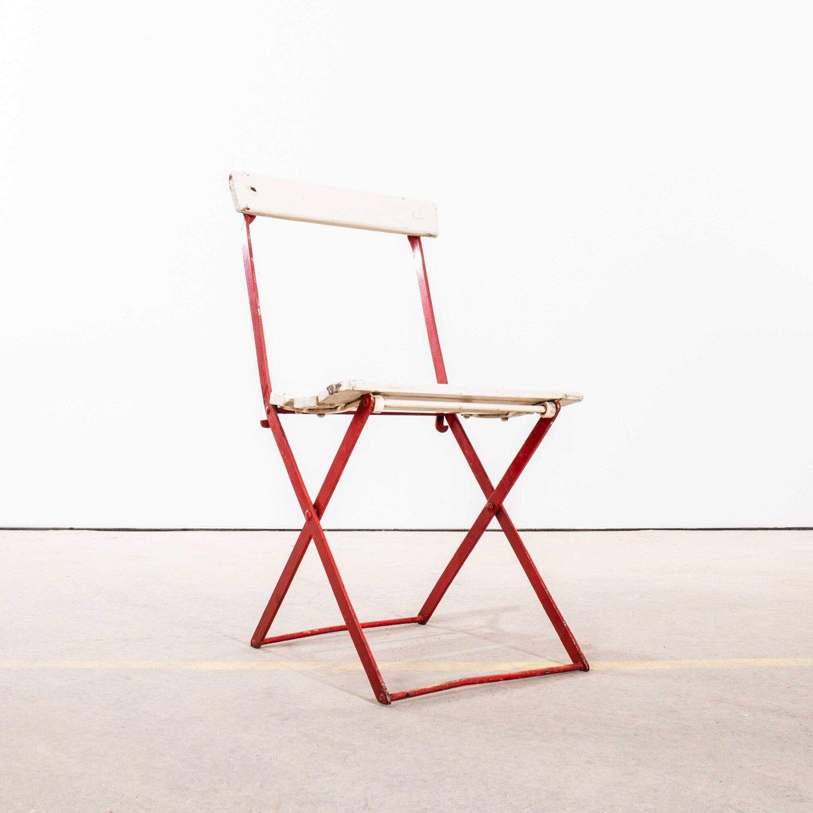 1950’s Slatted Red And White French Outdoor Folding Chairs