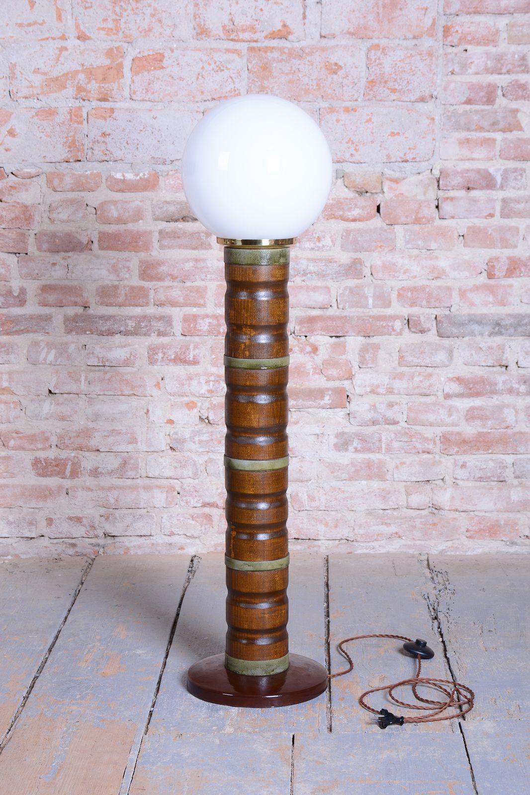 Restored Art Deco Floor Lamp, Walnut, Brass, Milk Opaline Glass, Czech, 1930s photo furniture