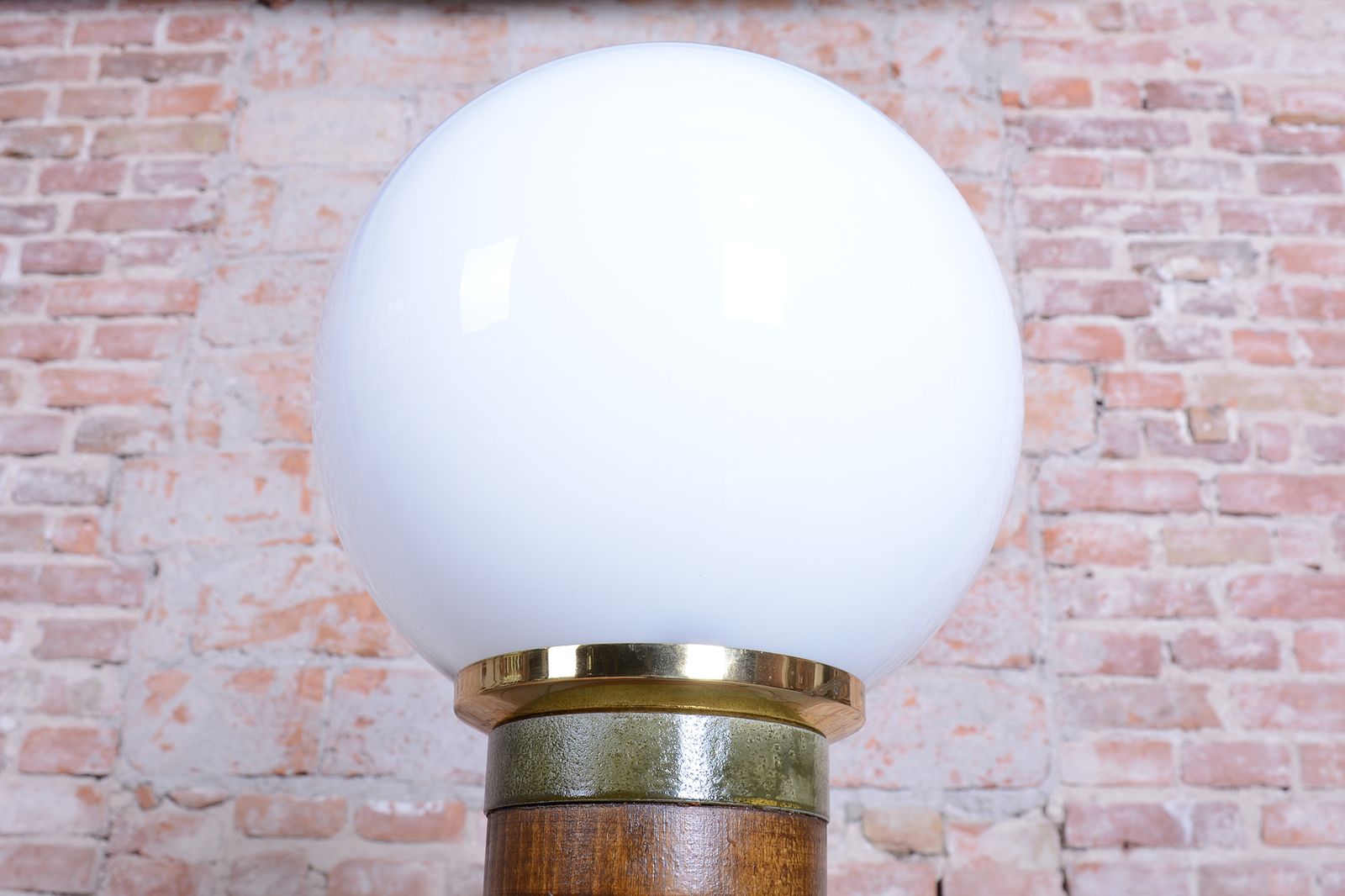 Restored Art Deco Floor Lamp, Walnut, Brass, Milk Opaline Glass, Czech, 1930s photo vintage