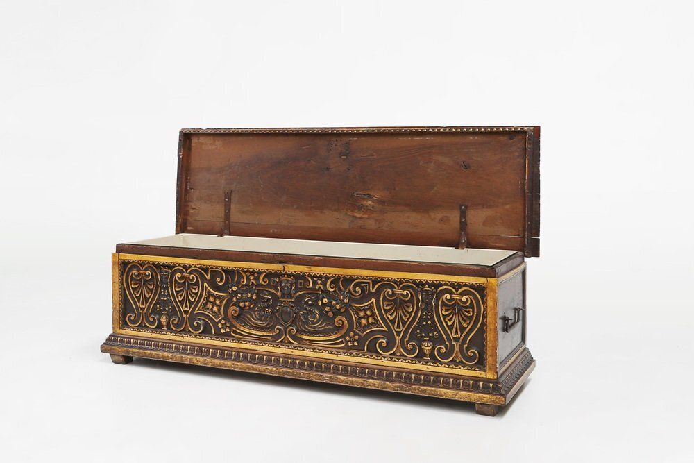 photo for sale Venetian Carved And Polychroom Oak Chest