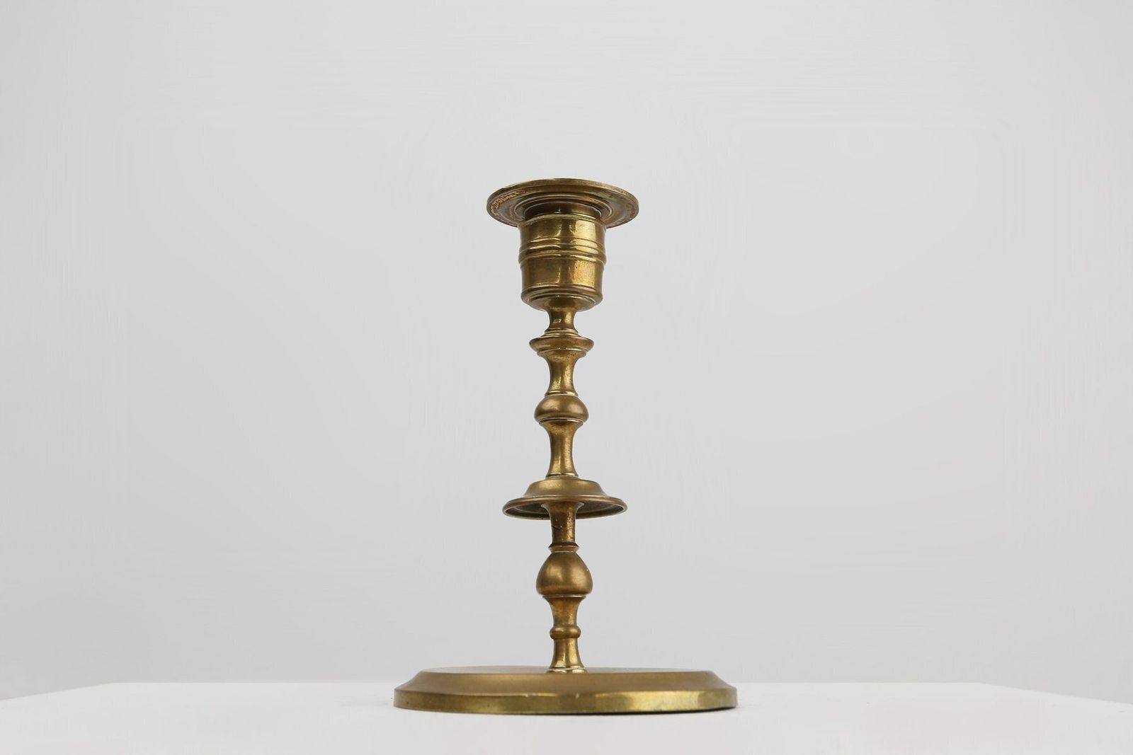 Antique Flemish Copper Disc Candlestick, 15th Century photo for sale