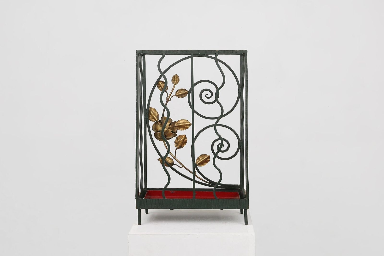 1617.0 Art Deco Wrought Iron Umbrella Stand With Floral Decoration, France, 1930s photo