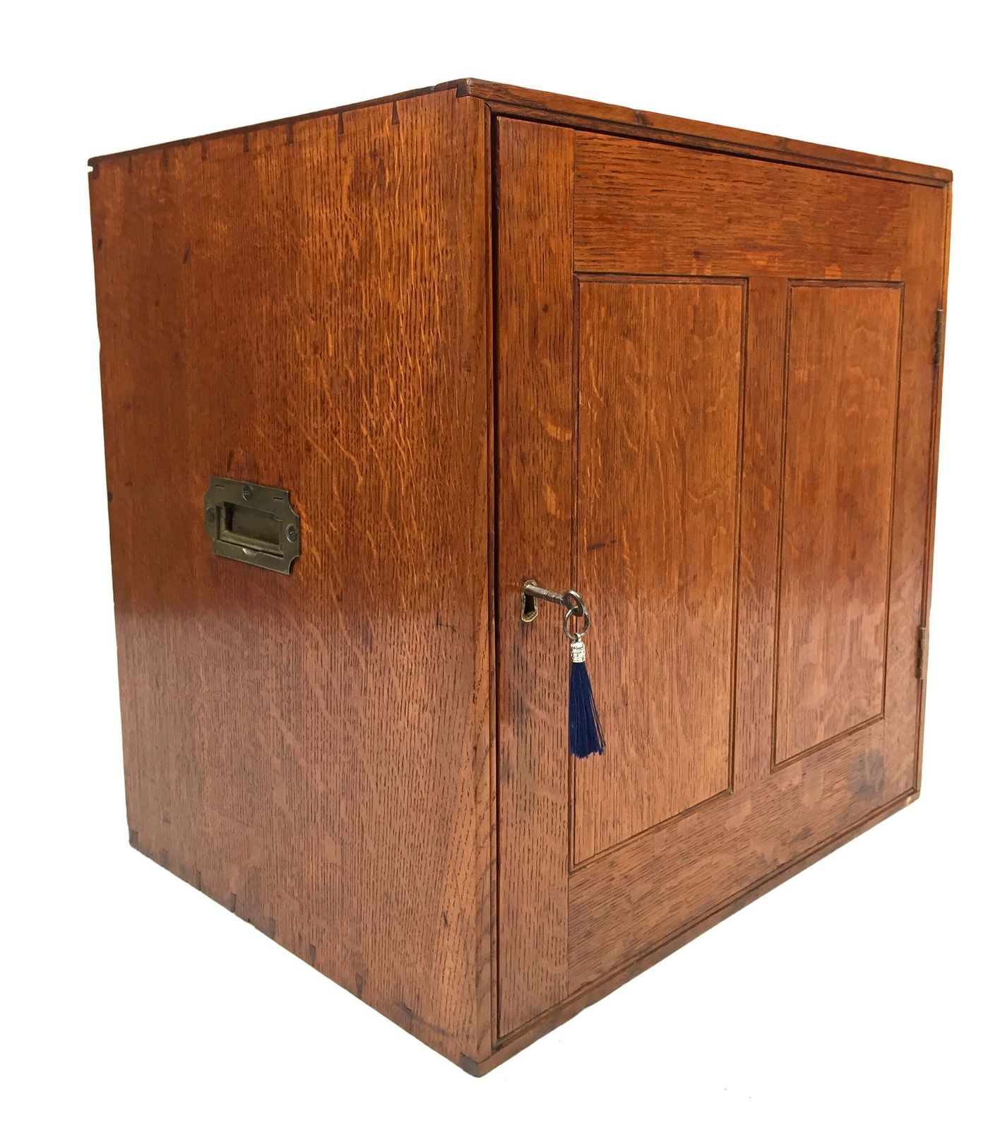 Antique Large Oak Desktop Wooden Stationery Cabinet Storage Box With Key C.1920 photo Furniture