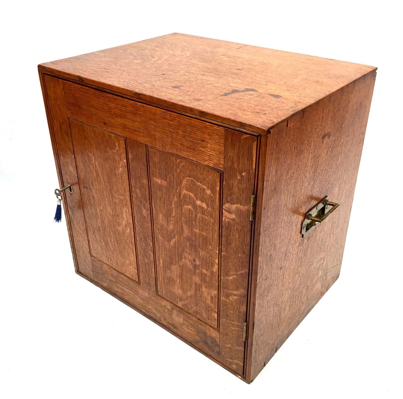 photo for sale Antique Large Oak Desktop Wooden Stationery Cabinet Storage Box With Key C.1920