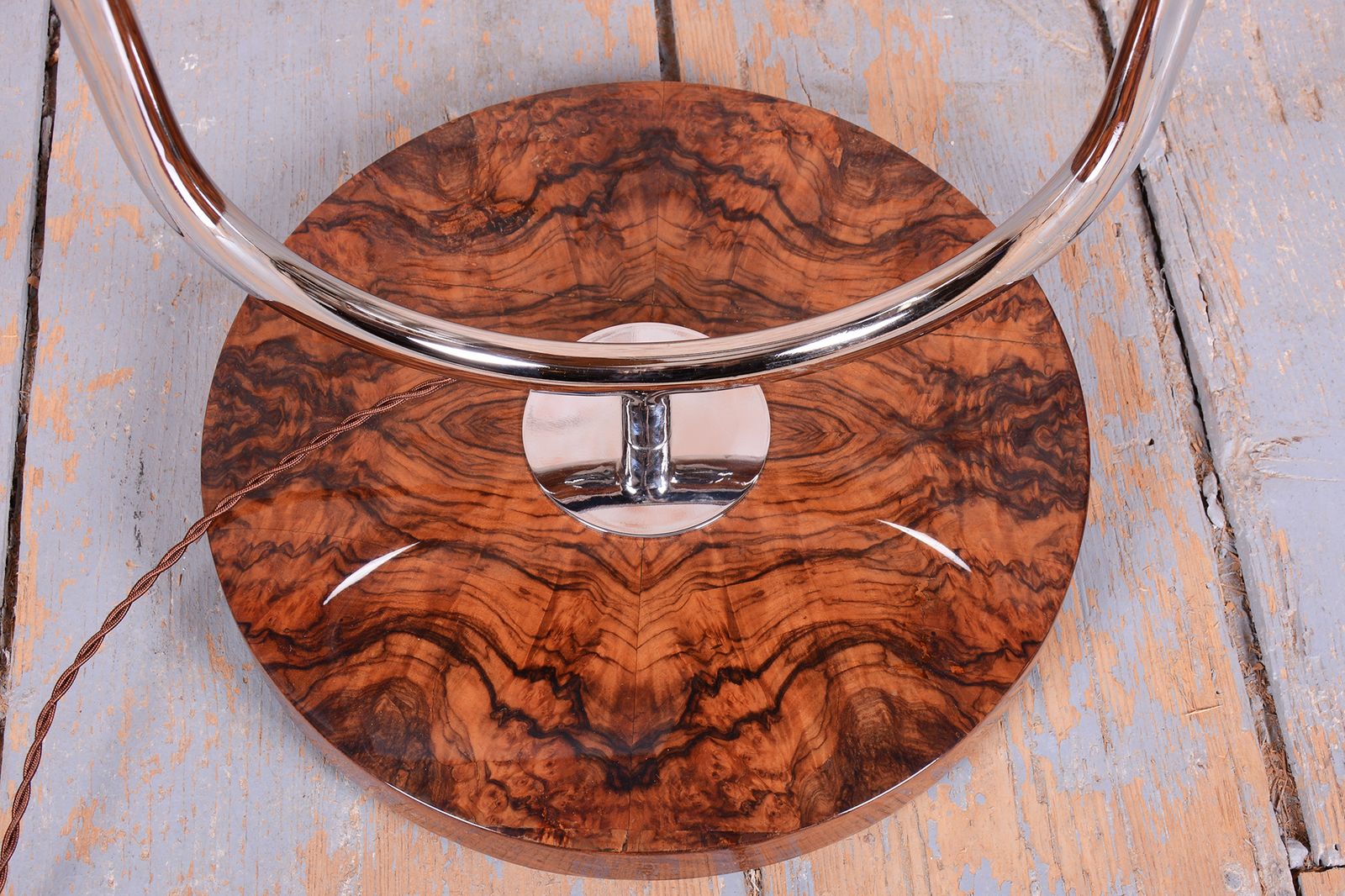 Restored Art Deco Floor Lamp, By J. Halabala For Up Závody, Walnut, Czech, 1930s photo vinterior