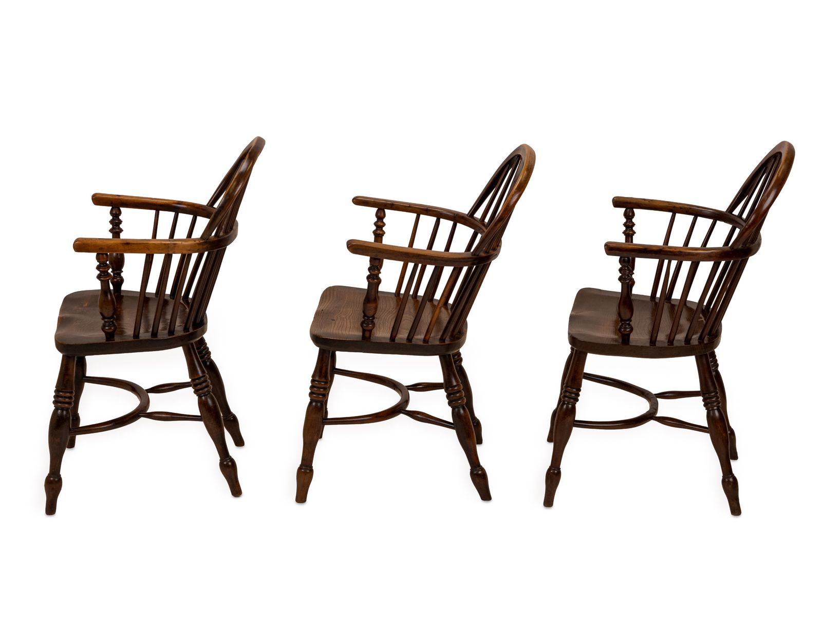 photo vinterior Matched Set Of Six Early 19th Century English Yew & Elm Windsor Armchairs With Crinoline Stretchers, C.1820–1840