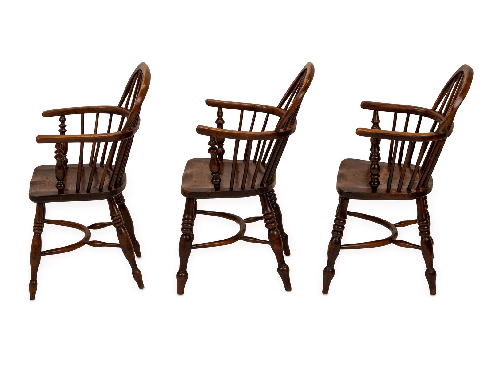 photo buy Matched Set Of Six Early 19th Century English Yew & Elm Windsor Armchairs With Crinoline Stretchers, C.1820–1840