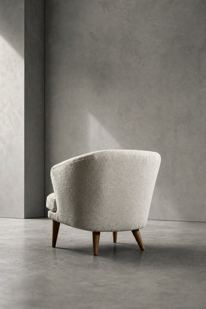 photo for sale Fauteuil scandinave mid-century modern en chêne et tissu, dossier arrondi, années 1960