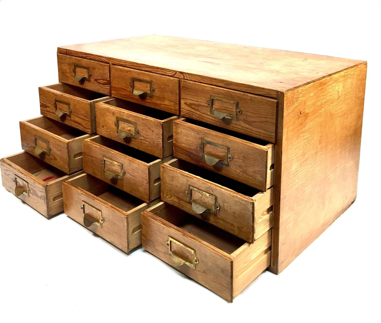 photo furniture Antique Wooden Large Tabletop Filing Cabinet Drawers / Storage Box 20th Century