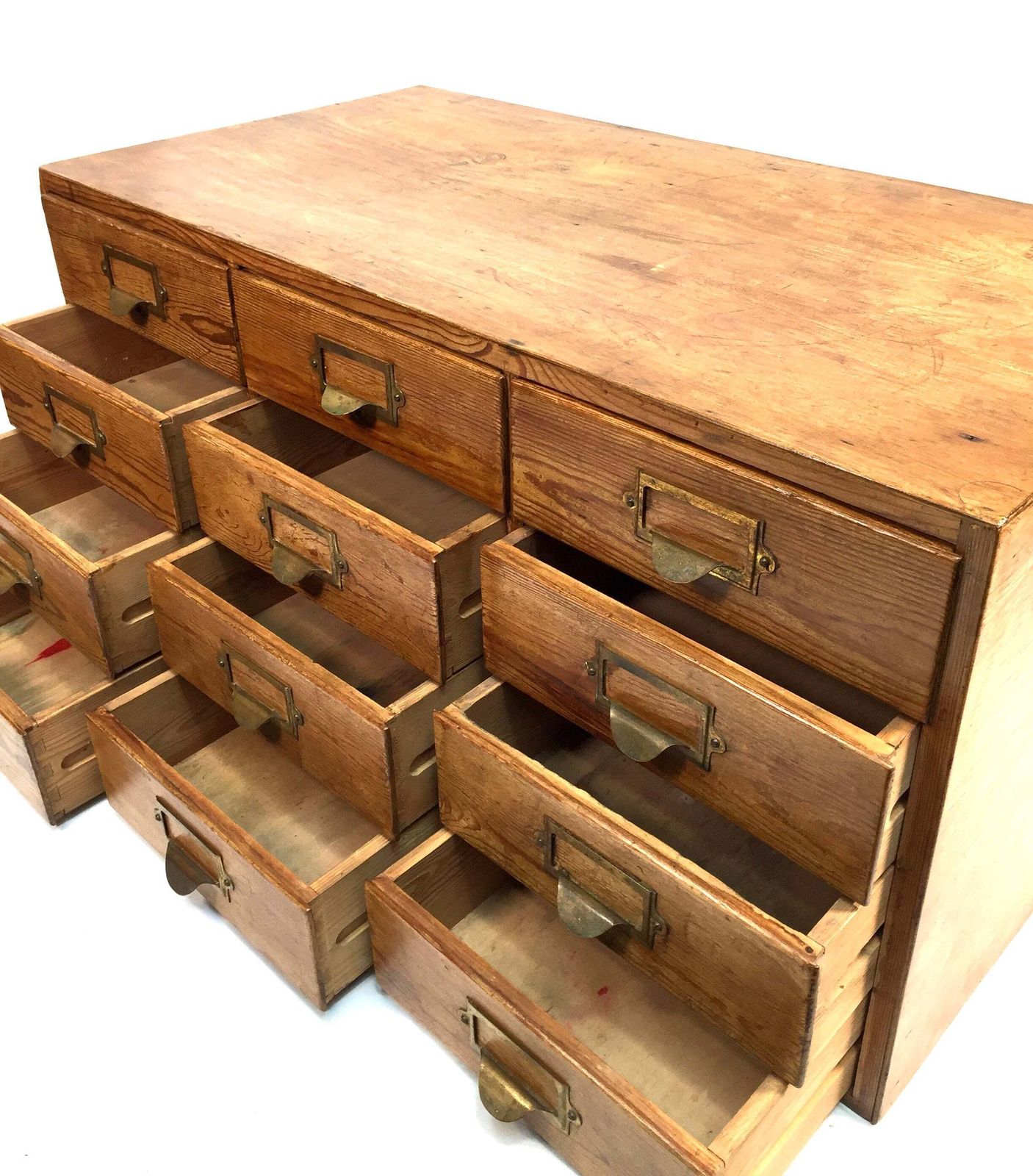 photo for sale Antique Wooden Large Tabletop Filing Cabinet Drawers / Storage Box 20th Century