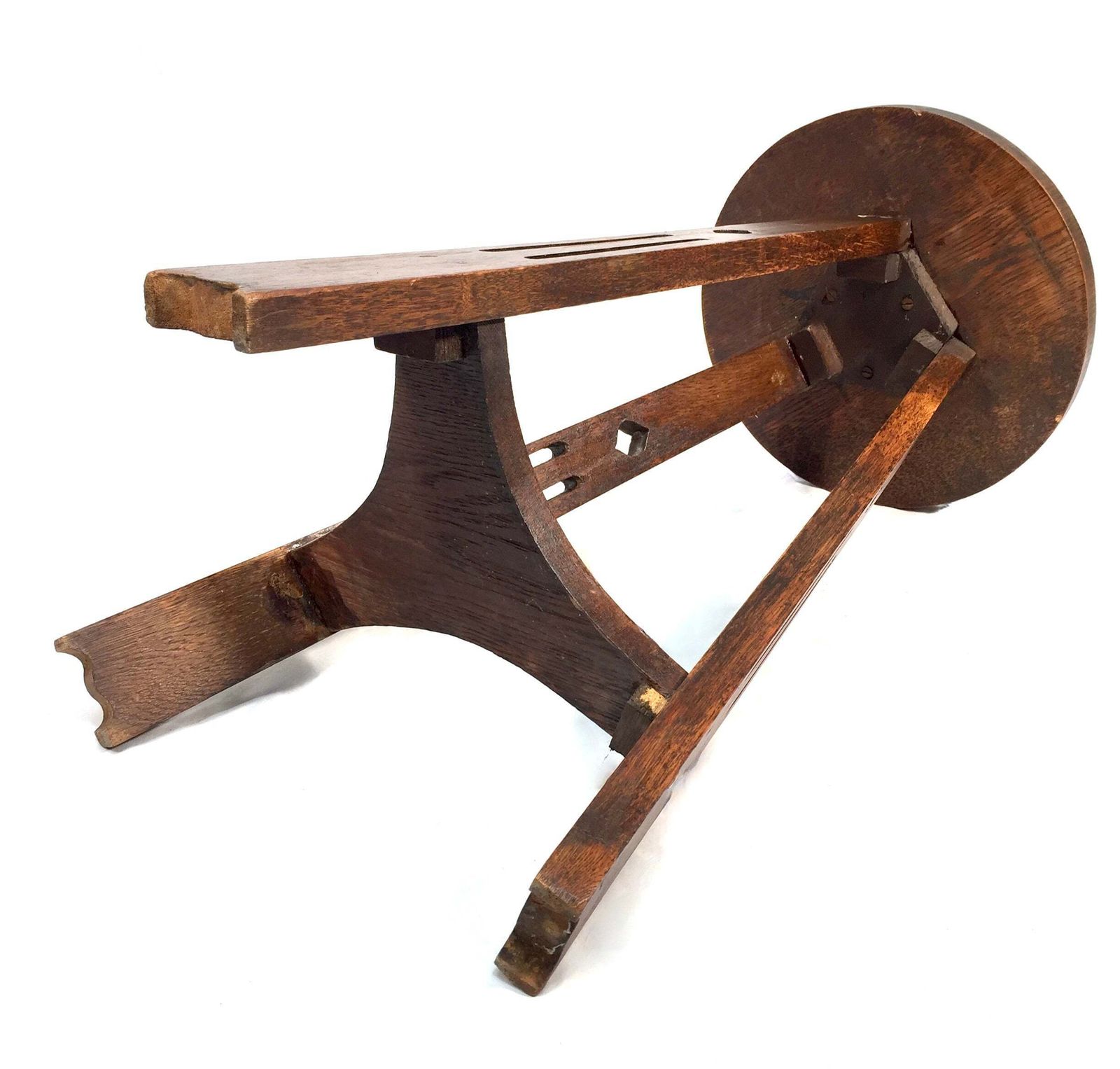 photo furniture Antique Oak Wooden Carved Arts & Crafts Side Lamp Table / Plant Stand C.1930
