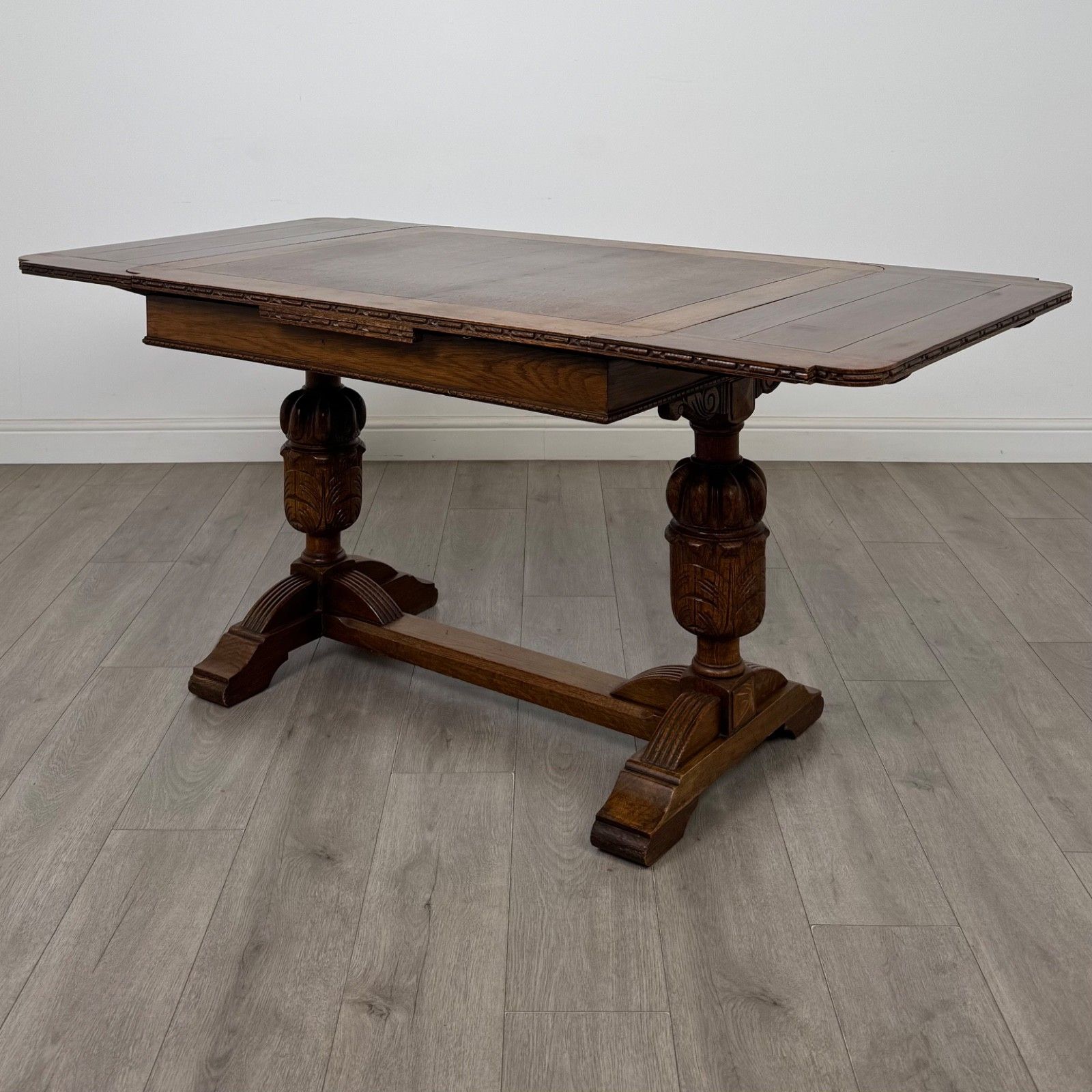Antique 20th Century Edwardian Draw Leaf Dining Table In Oak ( Af 5701 )
