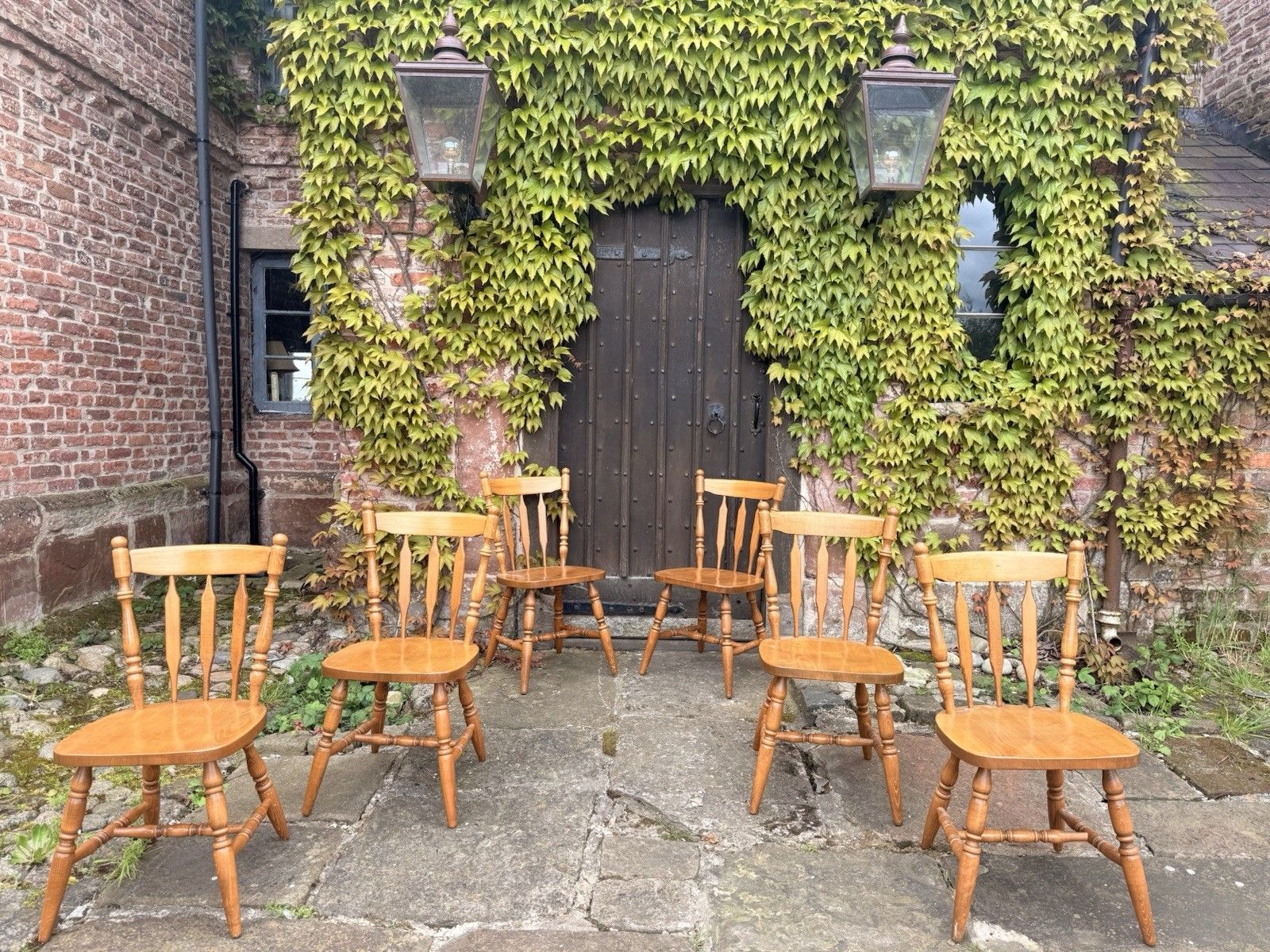 Rustic Farmhouse Country Cottage Roman Spindle Back Kitchen Dining Chairs Set 6 photo furniture