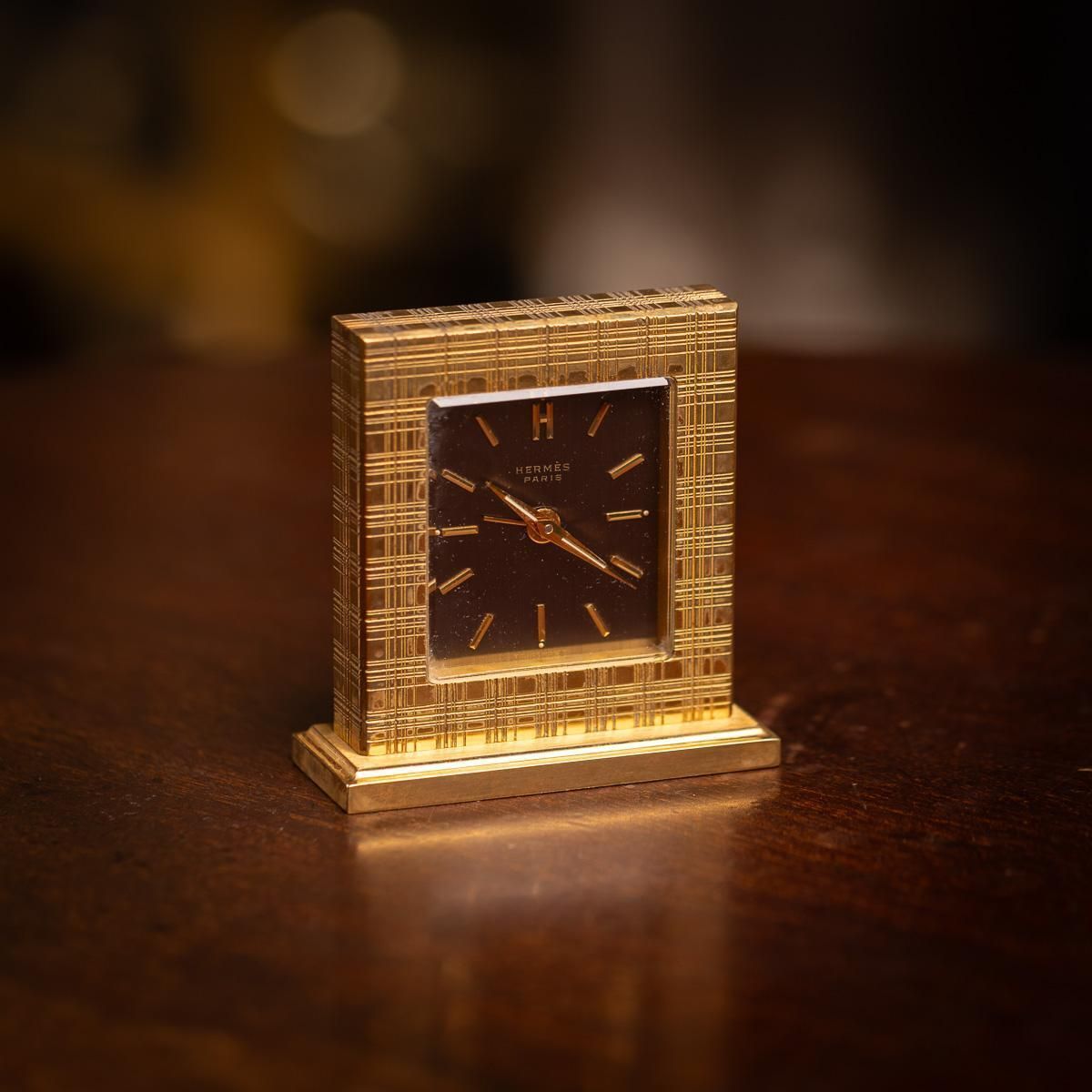 Vintage 20th Century Hermès Gilt Brass Swiss Made Desk Clock C.1960 photo furniture