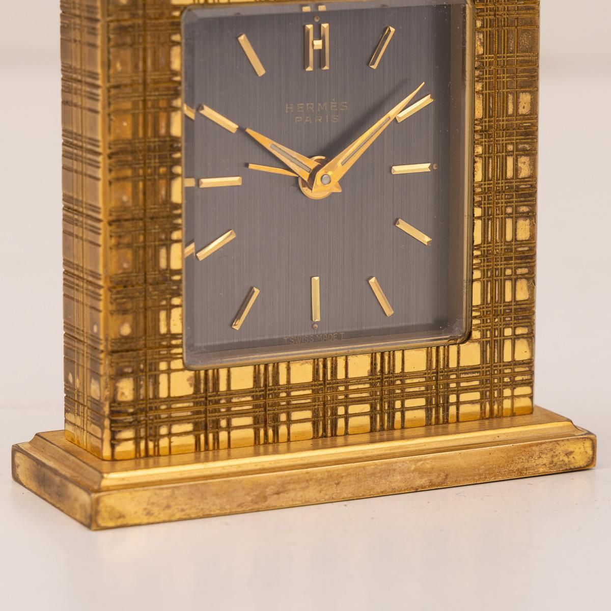 photo furniture Vintage 20th Century Hermès Gilt Brass Swiss Made Desk Clock C.1960