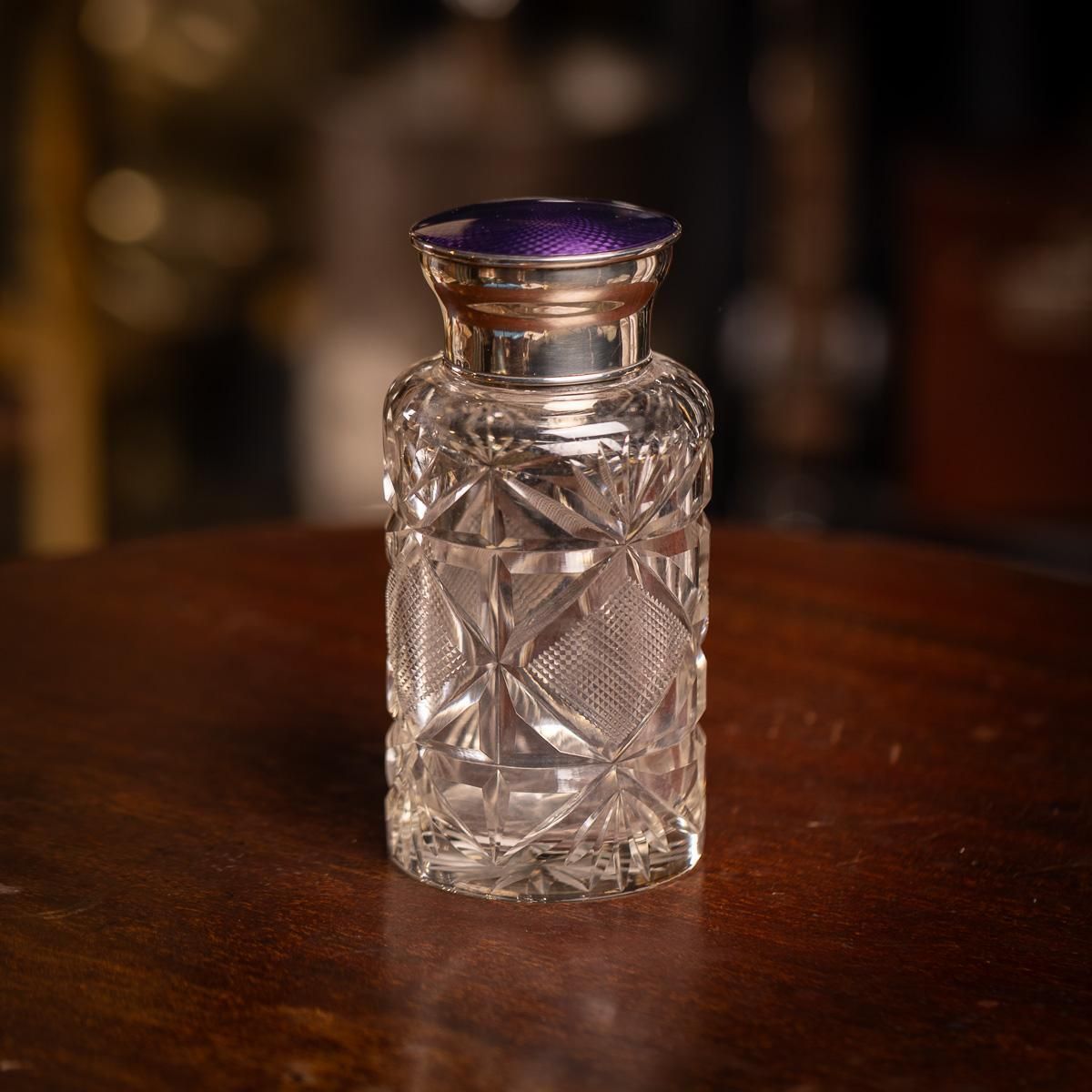 20th Century English Solid Silver, Guilloché Enamel & Cut Crystal Jar C.1927 photo furniture