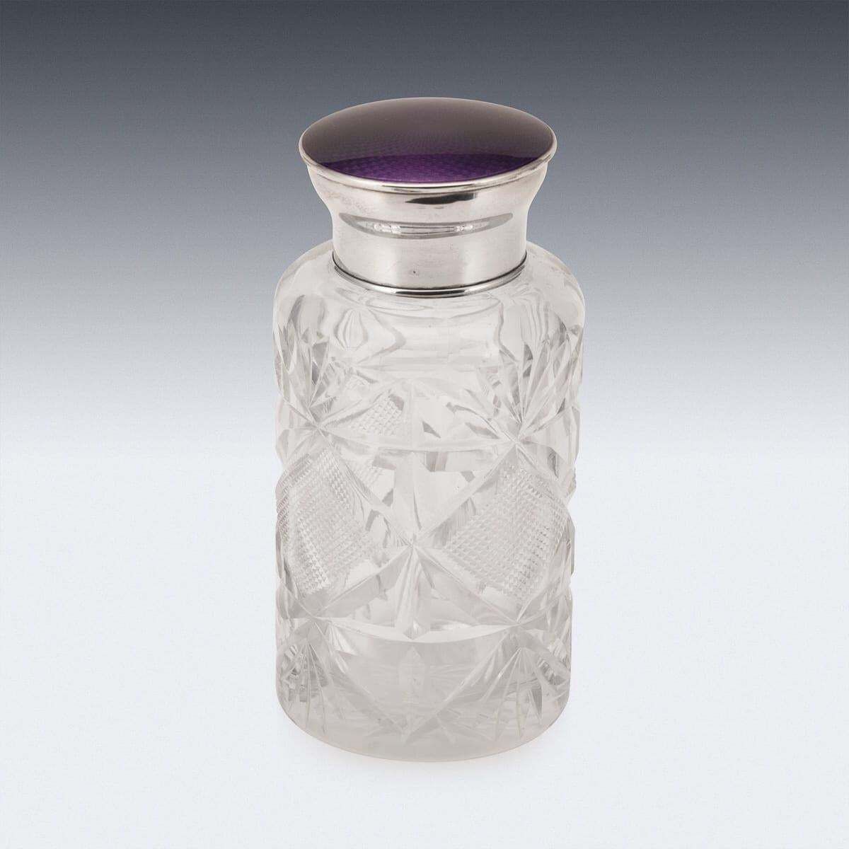 20th Century English Solid Silver, Guilloché Enamel & Cut Crystal Jar C.1927 photo 1524.0