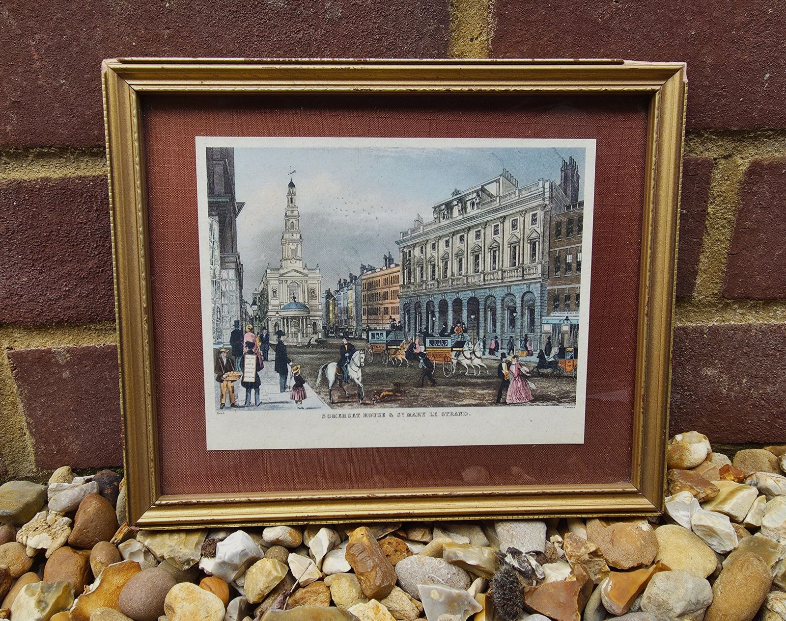 Small, Framed Repro Engraving Of Somerset House & St Mary Le Strand By S. Read photo for sale