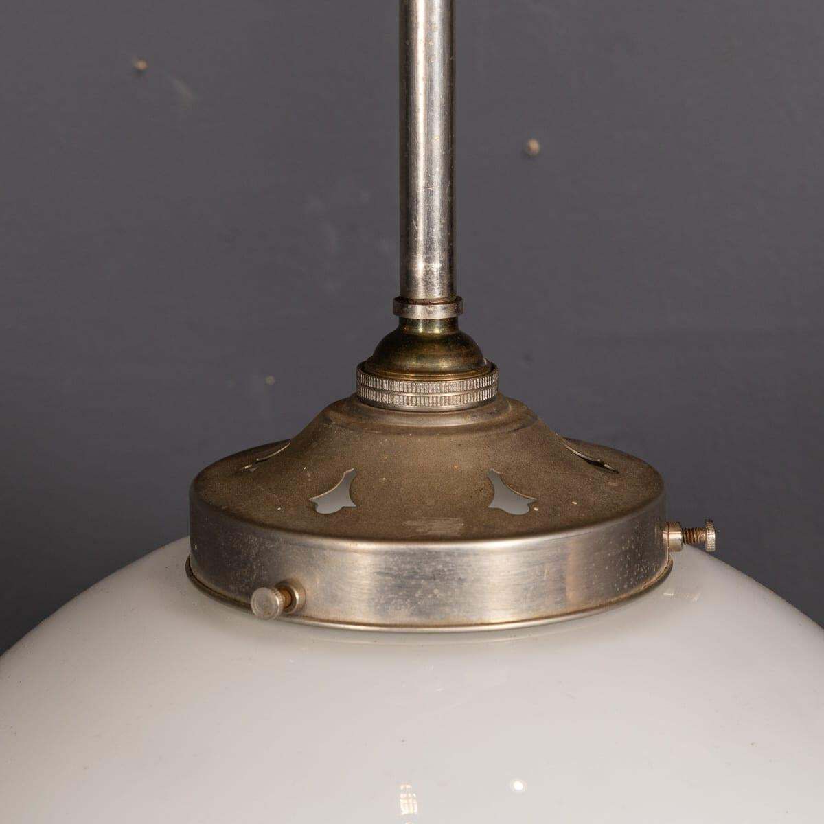 photo furniture 20th Century Set Of Three White Opaline Grocery Pendant Lights C.1930