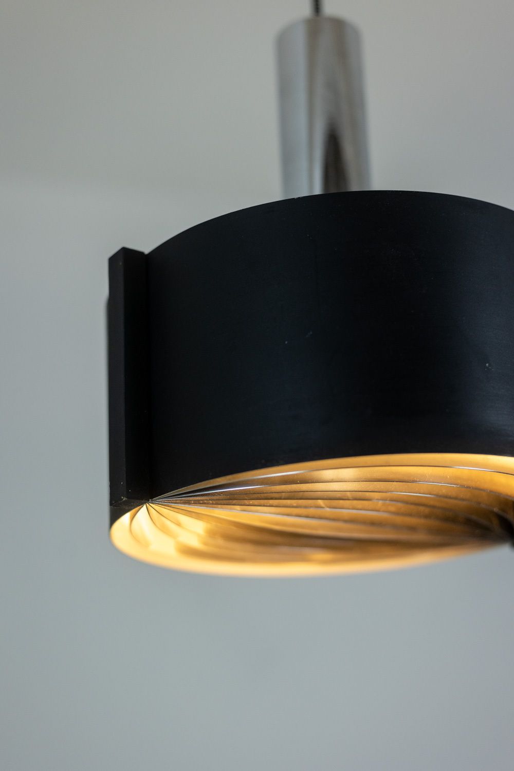 Suspension In Black Lacquered And Chrome Metal. 1960s. photo Lighting