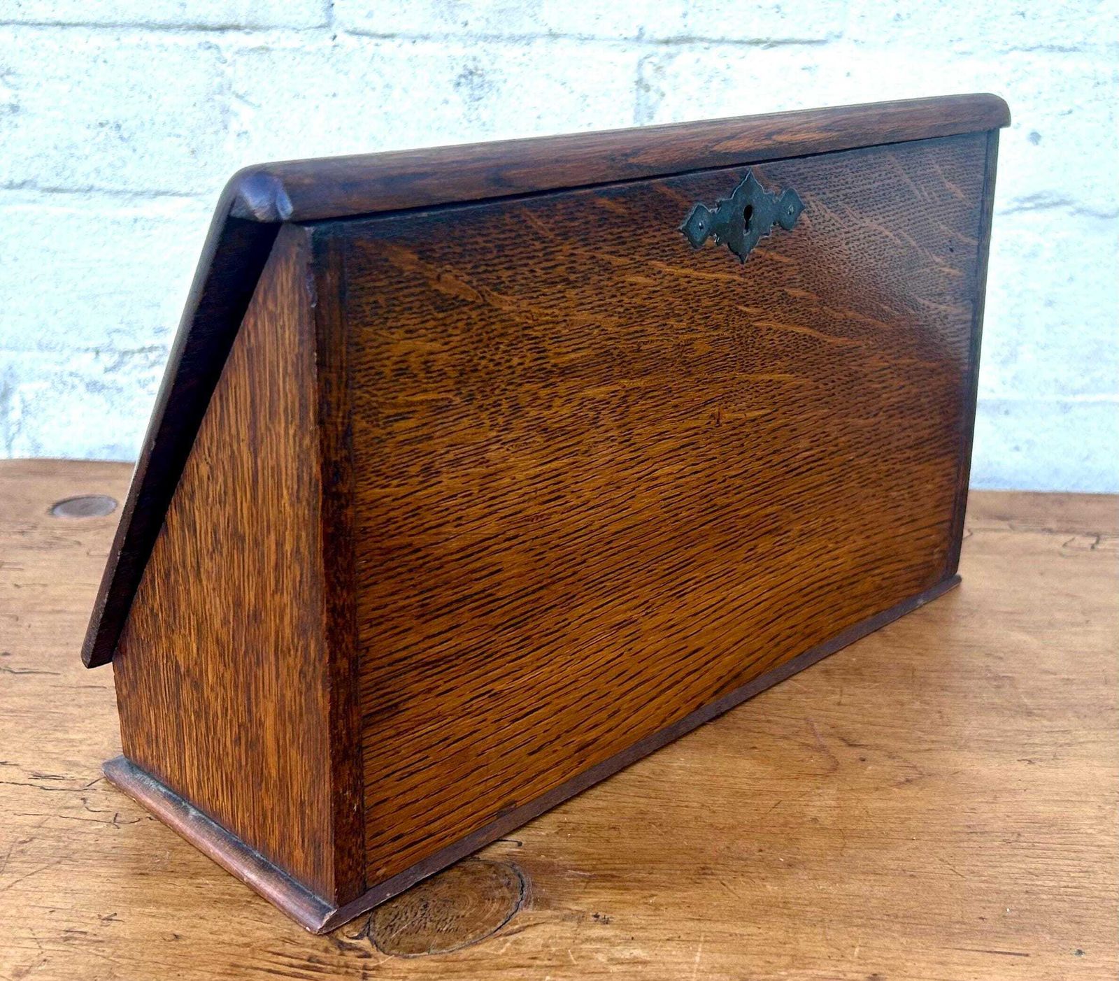 photo furniture 1900s Oak Letter Desk Cabinet Industrial Antique Vintage Haberdashery Storage Writing Box Arts And Crafts Art Nouveau Victorian Slope