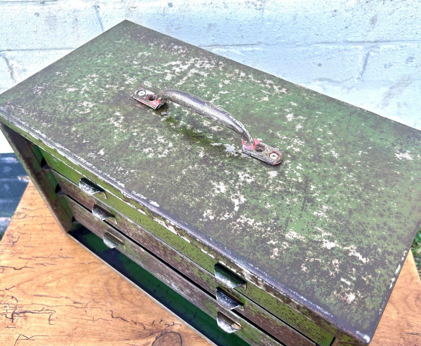Metal Green Four Drawers Engineers Tool Cabinet Industrial Antique Vintage Storage Chest Cupboard Carpenters Box photo vinterior