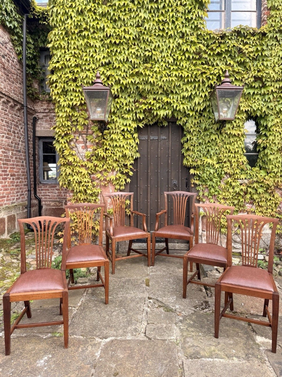 Set 8 Antique Mahogany Arts & Crafts Drop In Slat Back Kitchen Dining Chairs photo 899.0