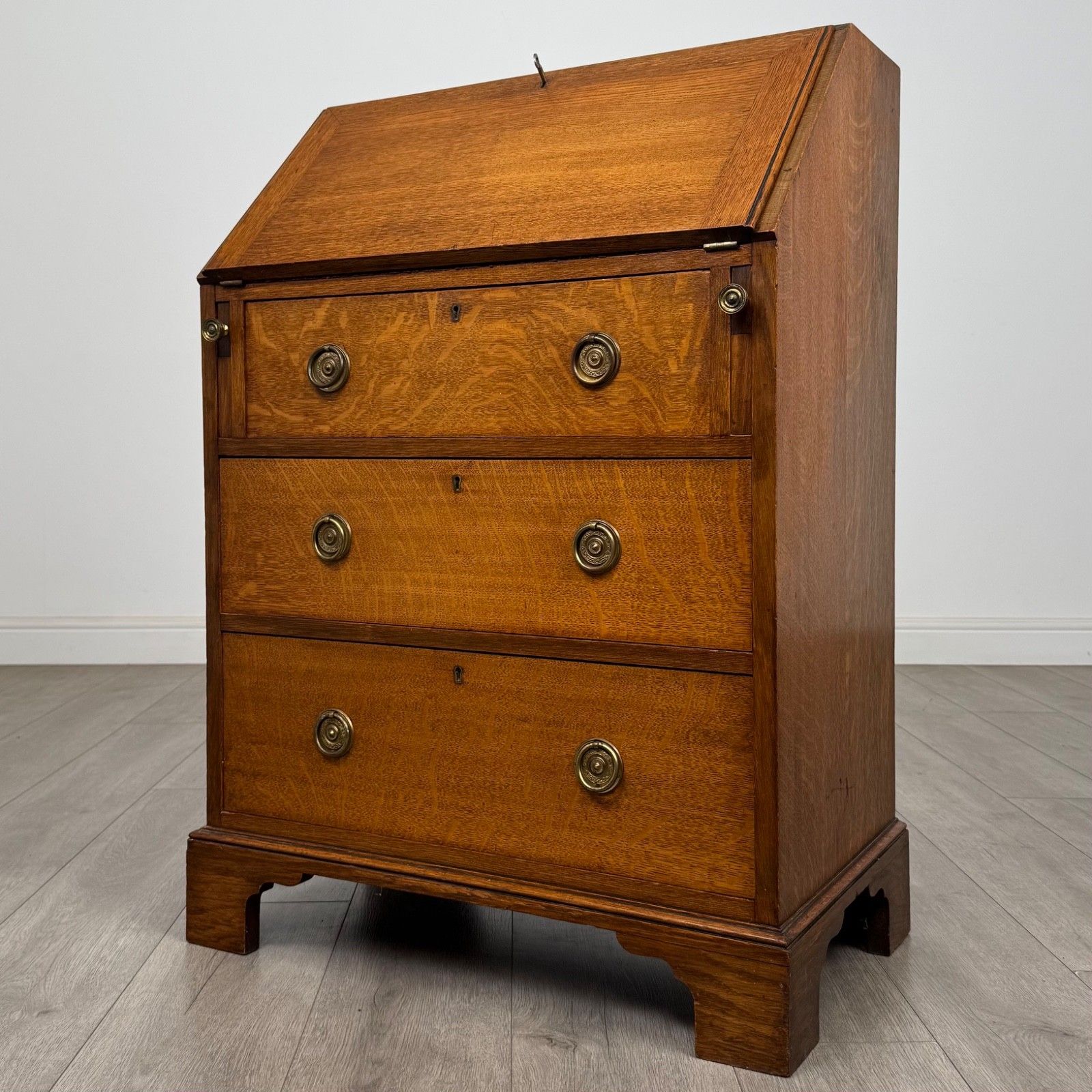 Antique 20th Century Edwardian Bureau In Golden Oak ( Af 5698 ) photo for sale