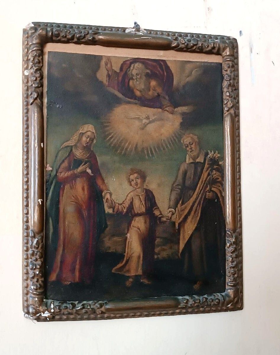 Antique Painting On Copper   Holy Family   18th Century