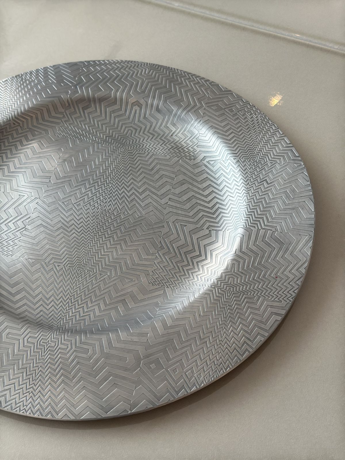 Large Pewter Charger Plate, Contemporary Metal Art Edition photo vintage