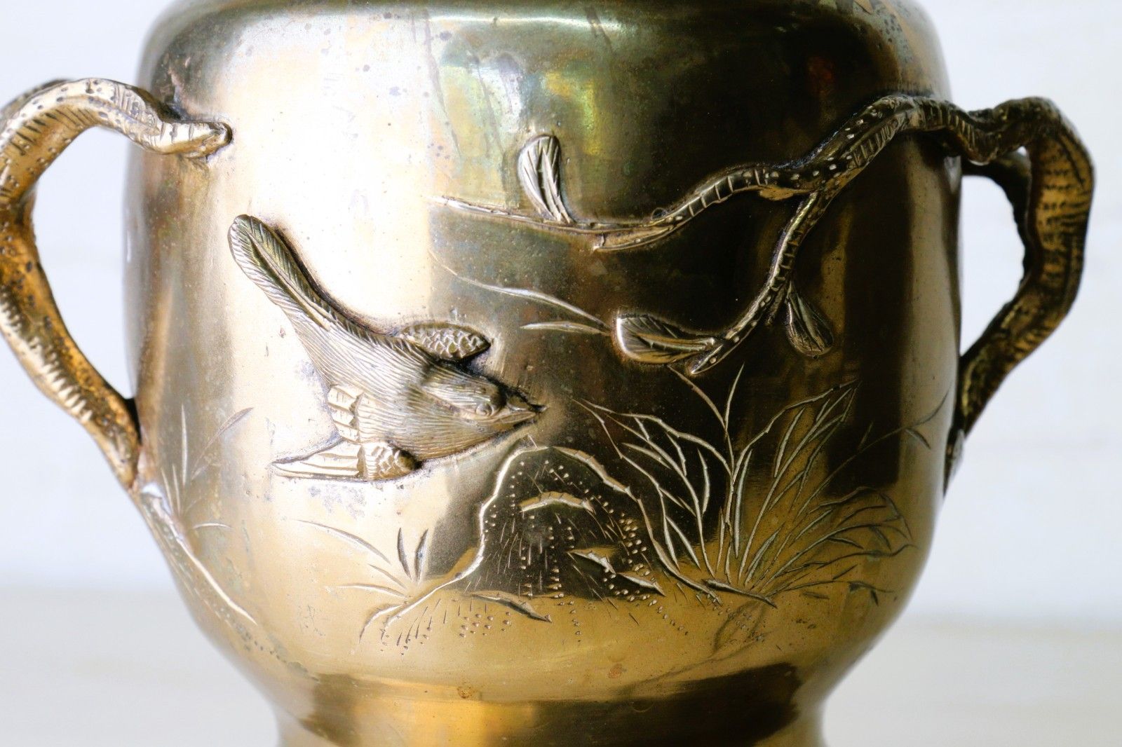 188.0 Table Lamp Antique Japanese Lamp Bronzed Brass With High Relief Detailing photo