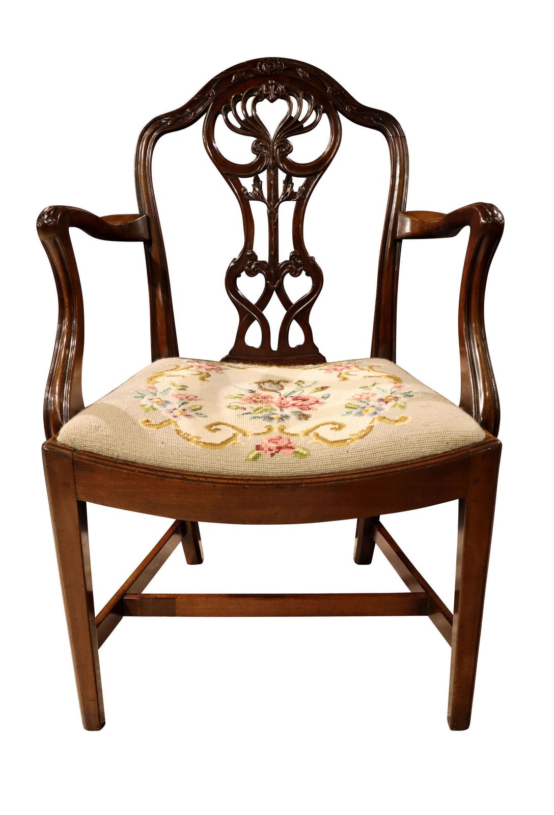 Pair Of Edwardian Mahogany Chippendale Revival Open Armchairs / Elbow Chairs photo 455.0