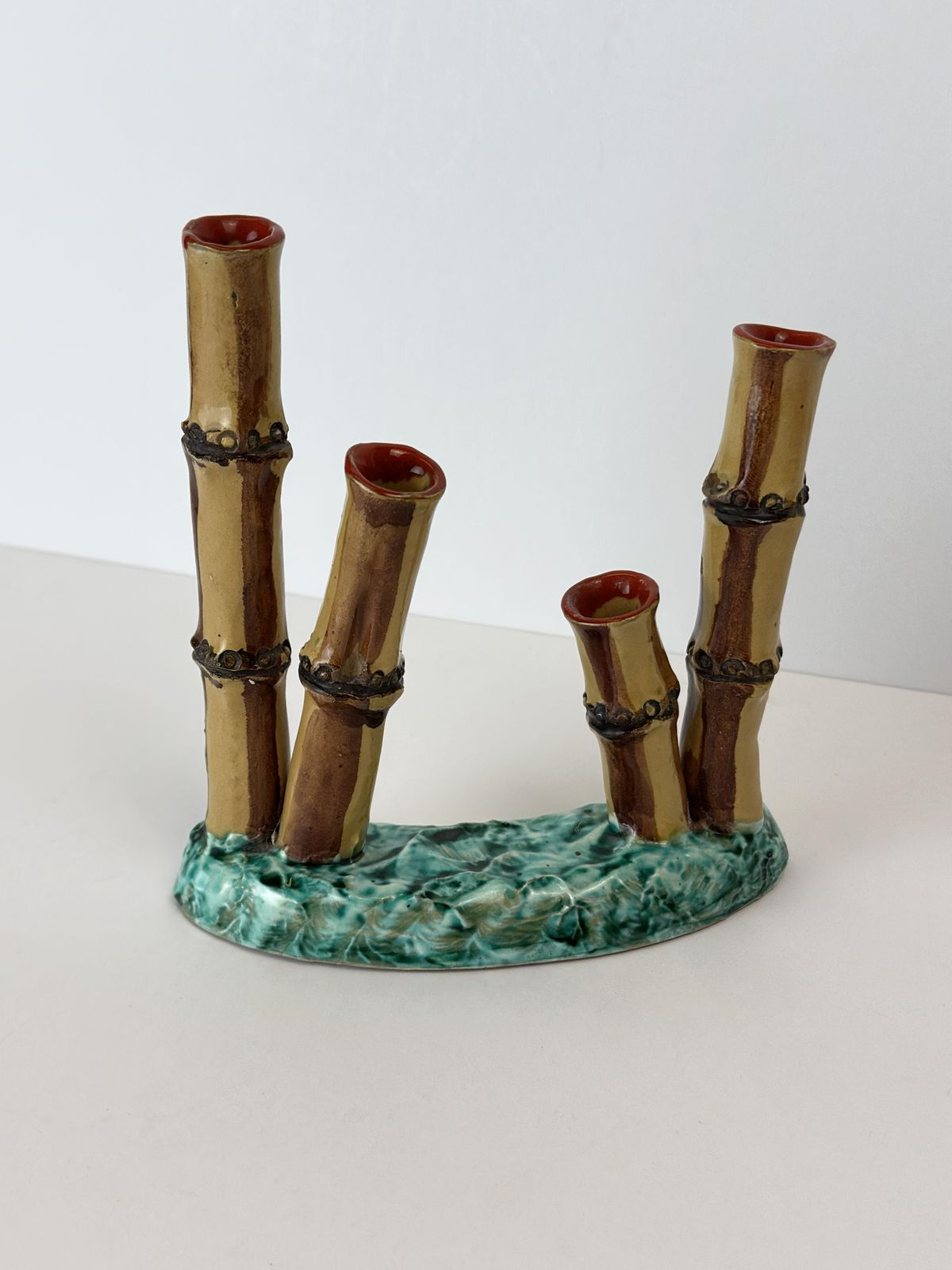 photo furniture Mid Century Faux Bamboo Ceramic Vase, Italian, 1960s