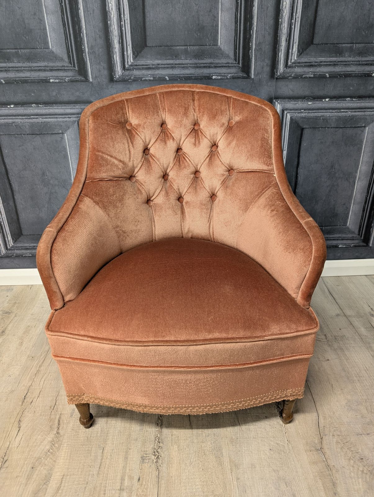 Antique French Napoleon III Crapaud Tub Chair In Terracotta Velvet, Circa 1870 photo furniture