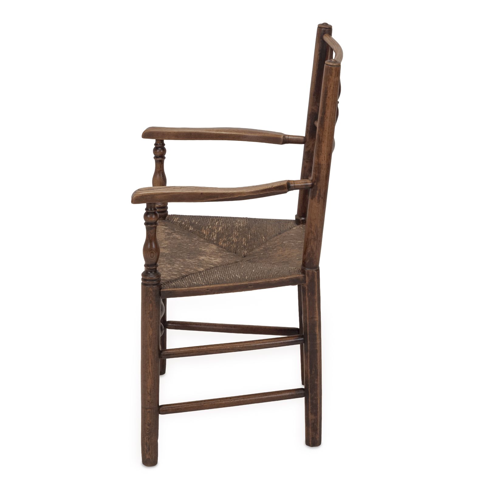 Exceptional Early 19th Century English Country Elm & Ash Rush Seated Armchair, C.1820–1840 photo vintage