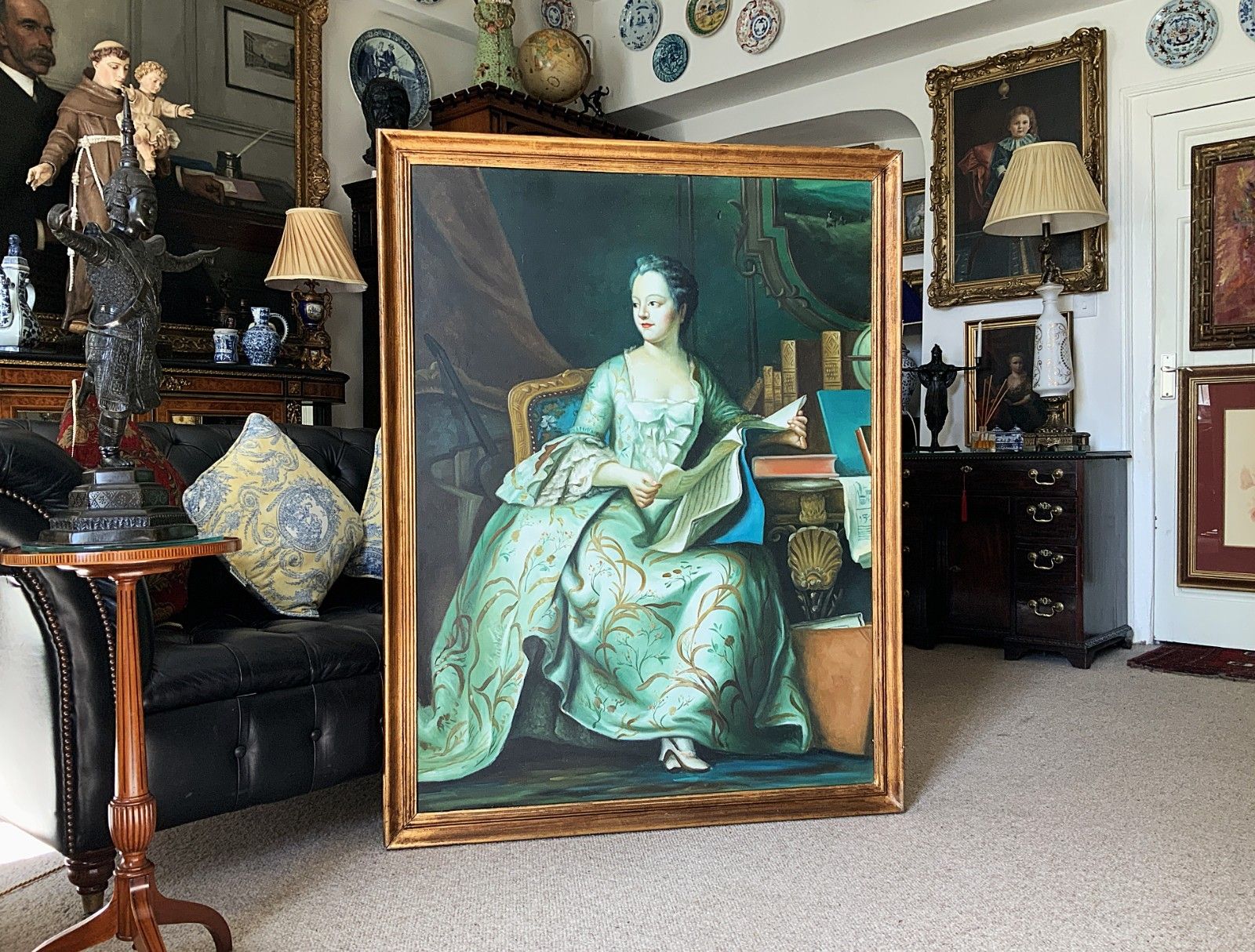 Large Magnificent Oil Portrait Painting 18thc Georgian Style Antique (2 Of 2) photo Art