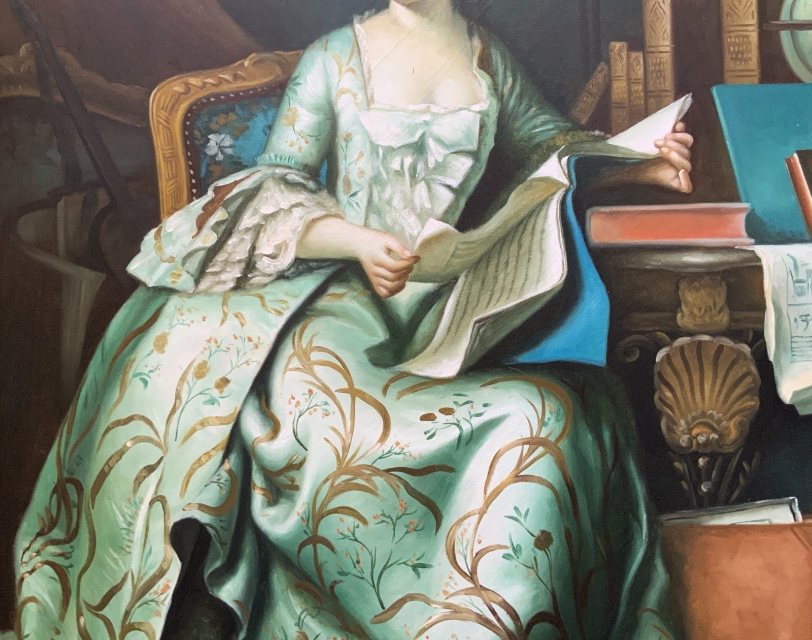 Large Magnificent Oil Portrait Painting 18thc Georgian Style Antique (2 Of 2) photo vinterior