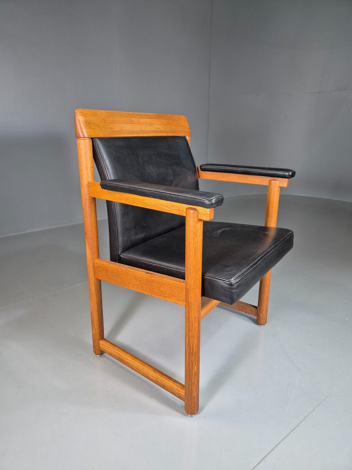 Vintage Mid Century Elbow Desk Chair Swedish 1960s Black Leather Retro Eb07001 photo vinterior