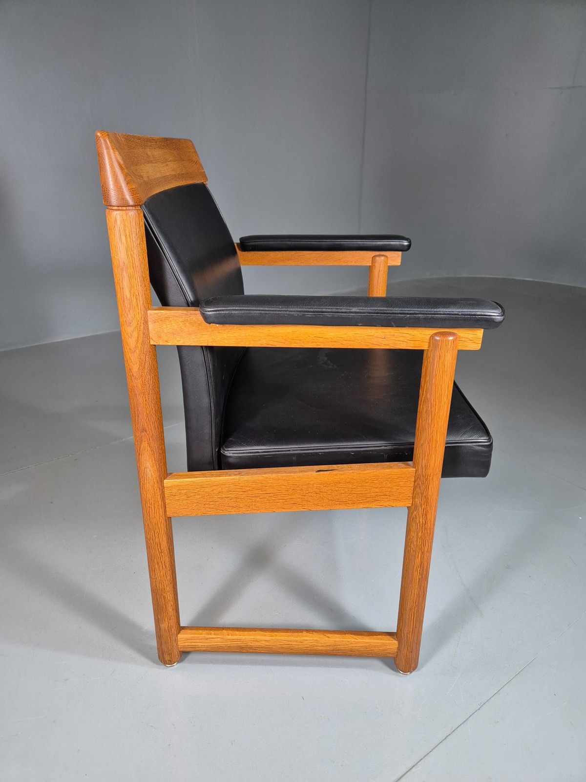 Vintage Mid Century Elbow Desk Chair Swedish 1960s Black Leather Retro Eb07001 photo buy