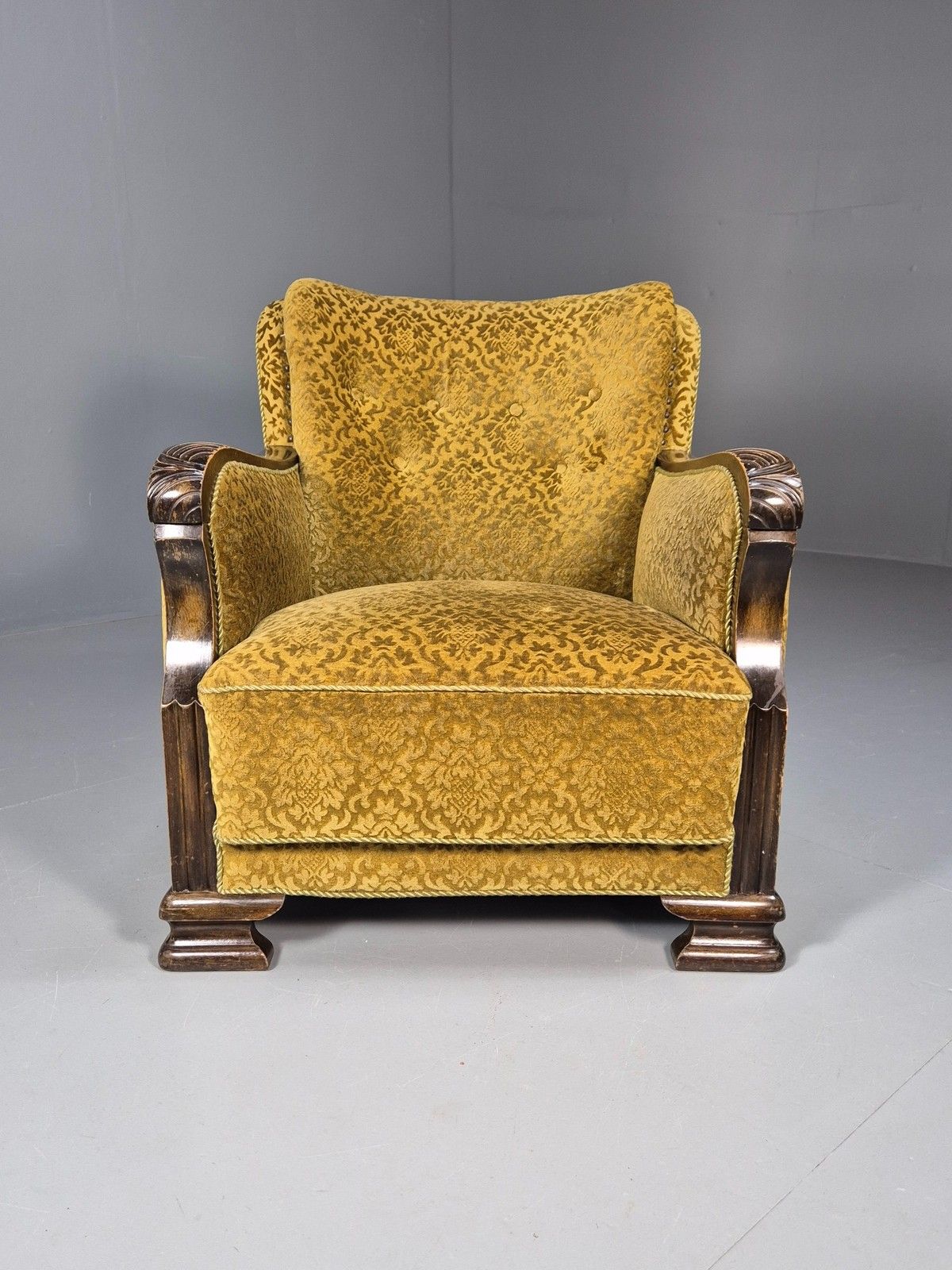 Antique Danish Floral Mustard Colour Armchair 1920s Wood Frame Eb08975 photo furniture