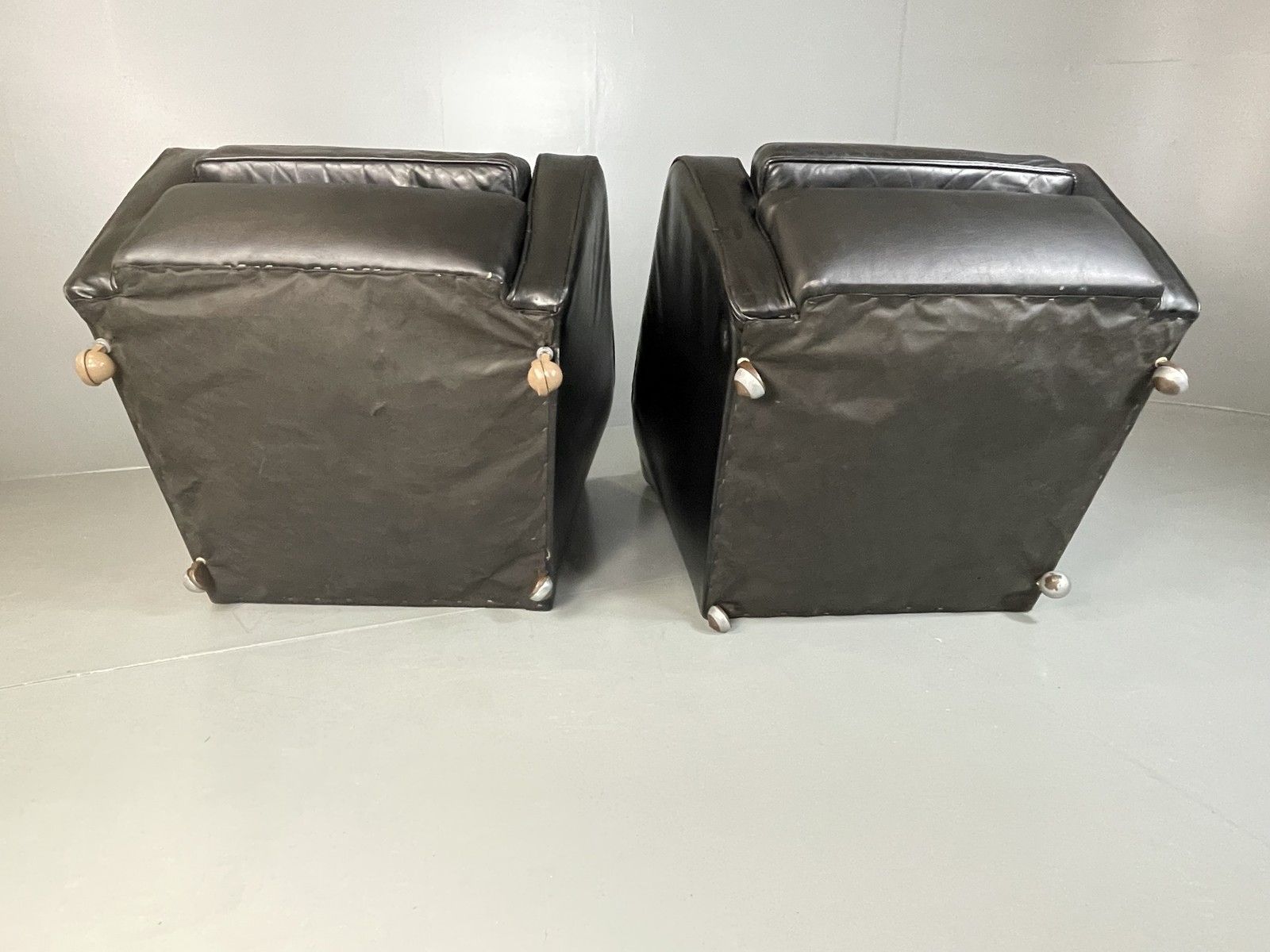 photo buy 2 Vintage Mid Century Club Chairs Black Leather 1960s Retro Eb04799