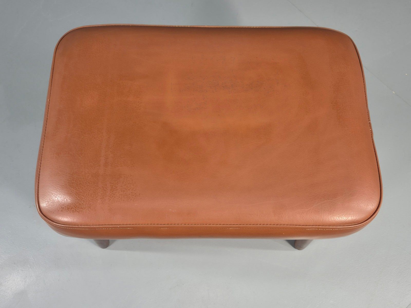 Vintage Danish Mid Century Footstool Teak Legs Brown Vinyl  1960s Retro Eb12023 photo Furniture