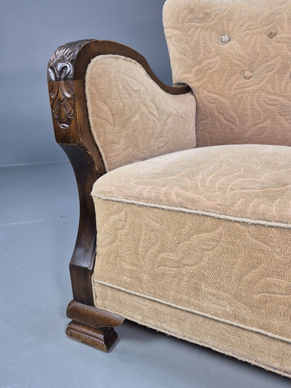 Antique Danish Art Deco Armchair Cream Moquette Beech Frame 1920s Eb02887 photo Furniture
