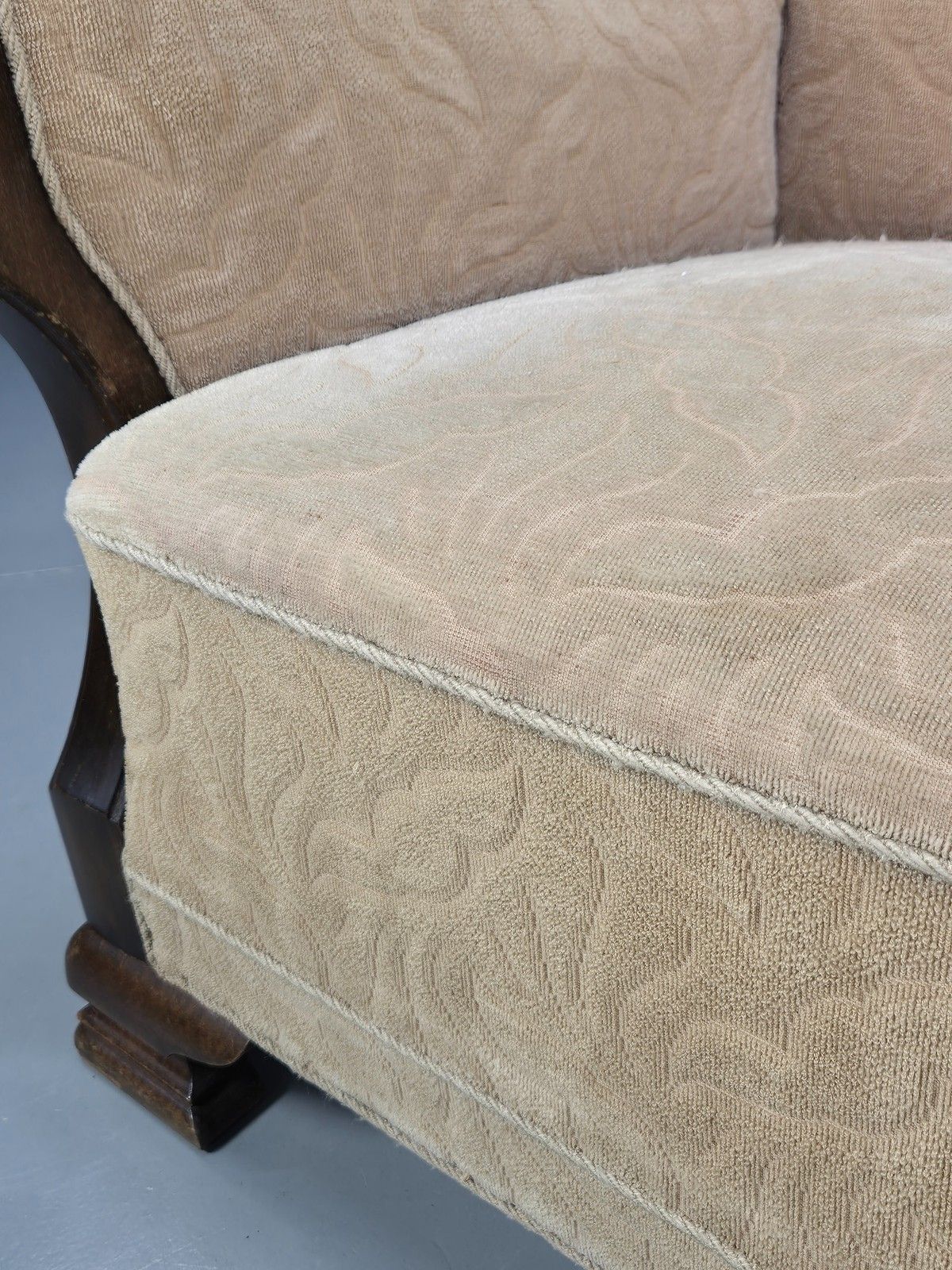 photo buy Antique Danish Art Deco Armchair Cream Moquette Beech Frame 1920s Eb02887