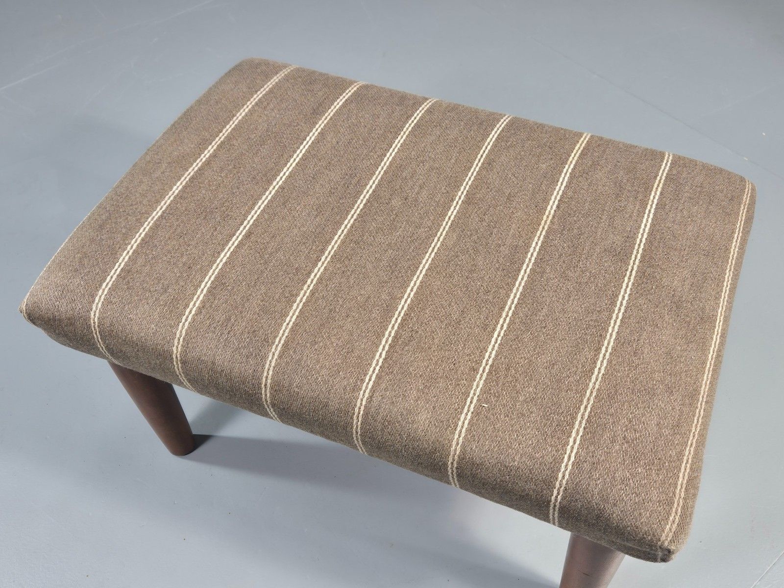 Vintage Mid Century Danish Footstool  Taupe Stripe Teak Legs Retro 1960s Eb12024 photo vinterior