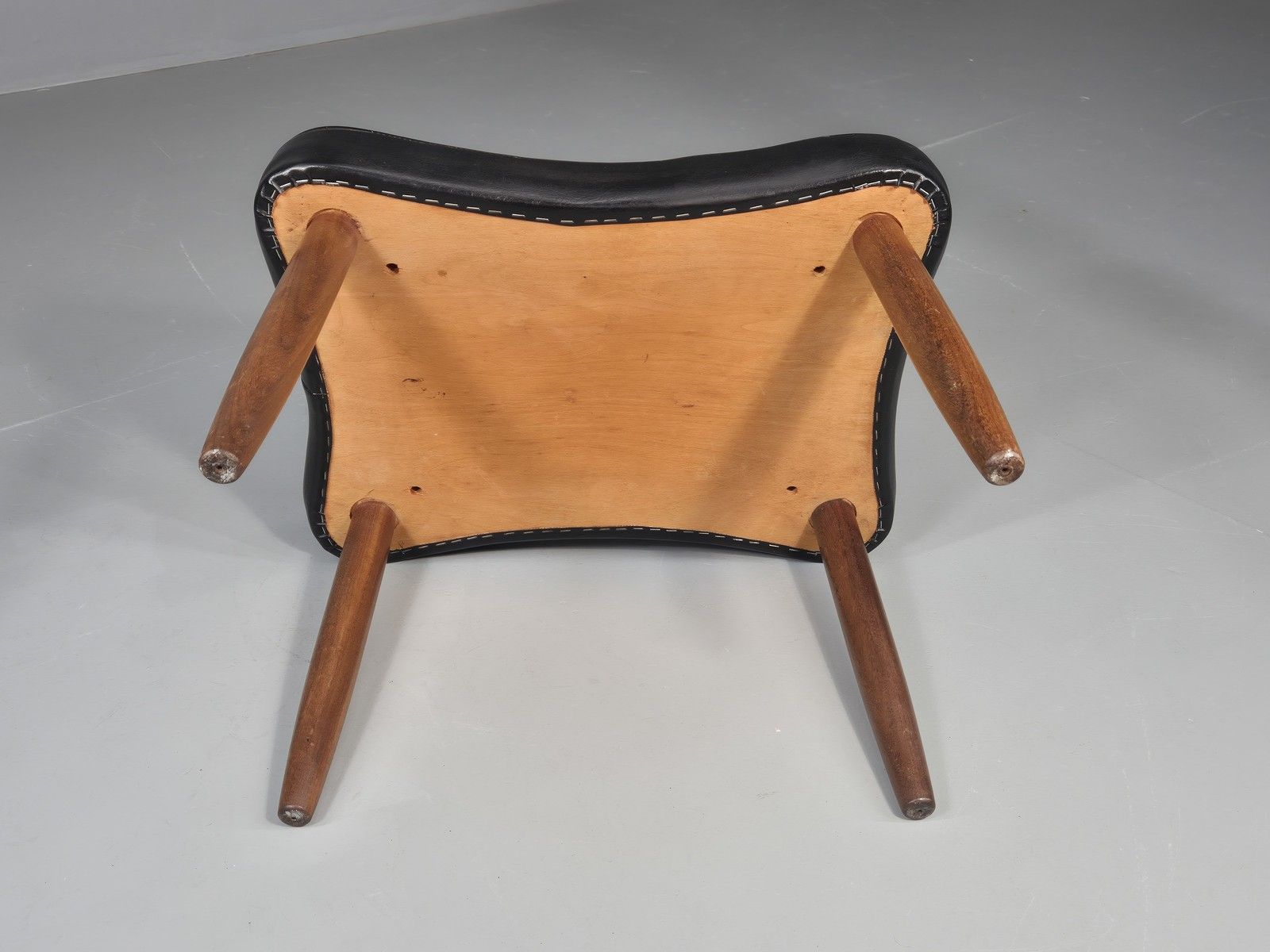 Vintage Mid Century Danish Footstool Black Vinyl Teak Legs 1960s Retro Eb12025 photo 70.0