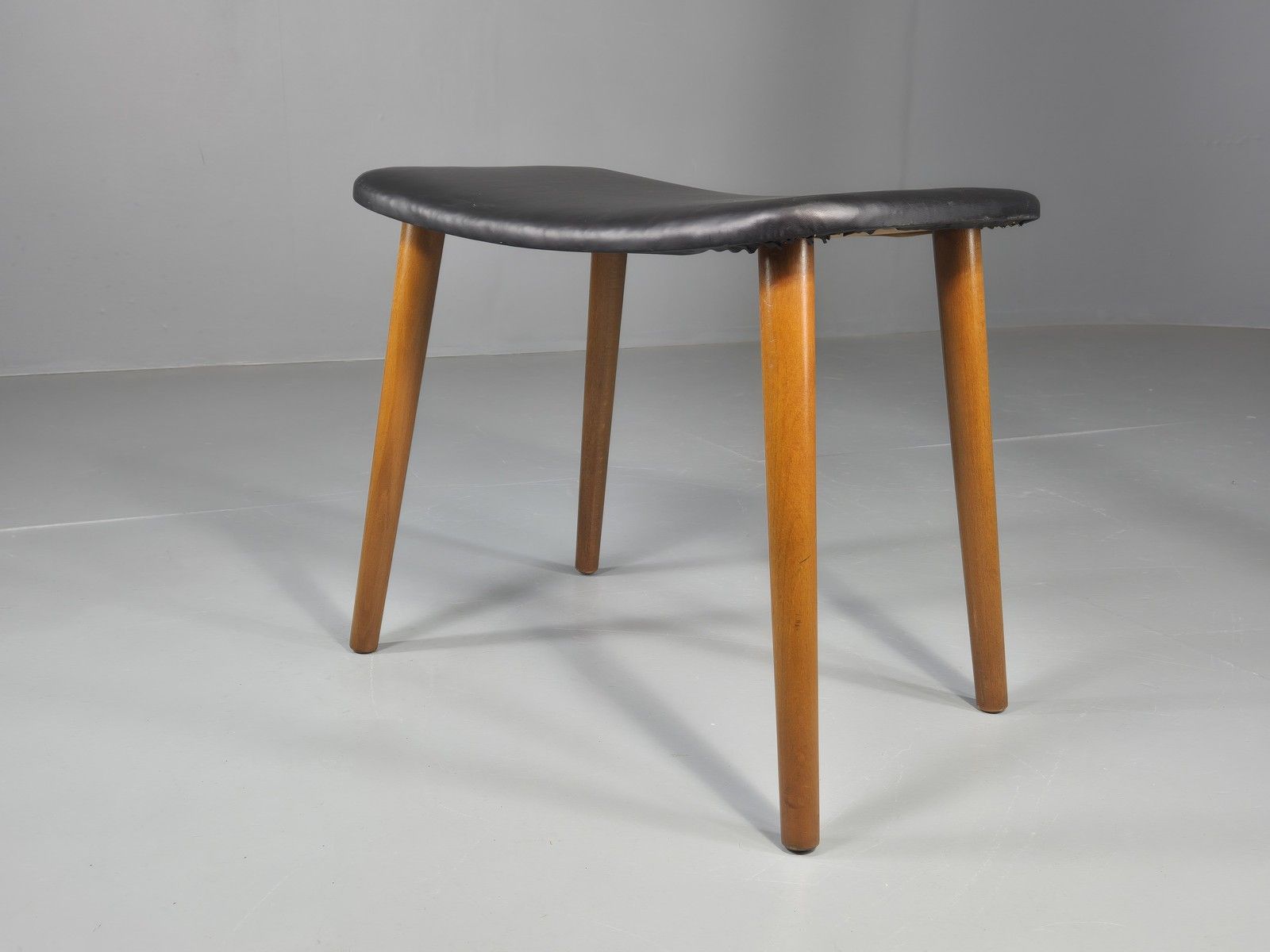 Vintage Mid Century Danish Footstool Black Vinyl Curved Form Eb12026 photo for sale