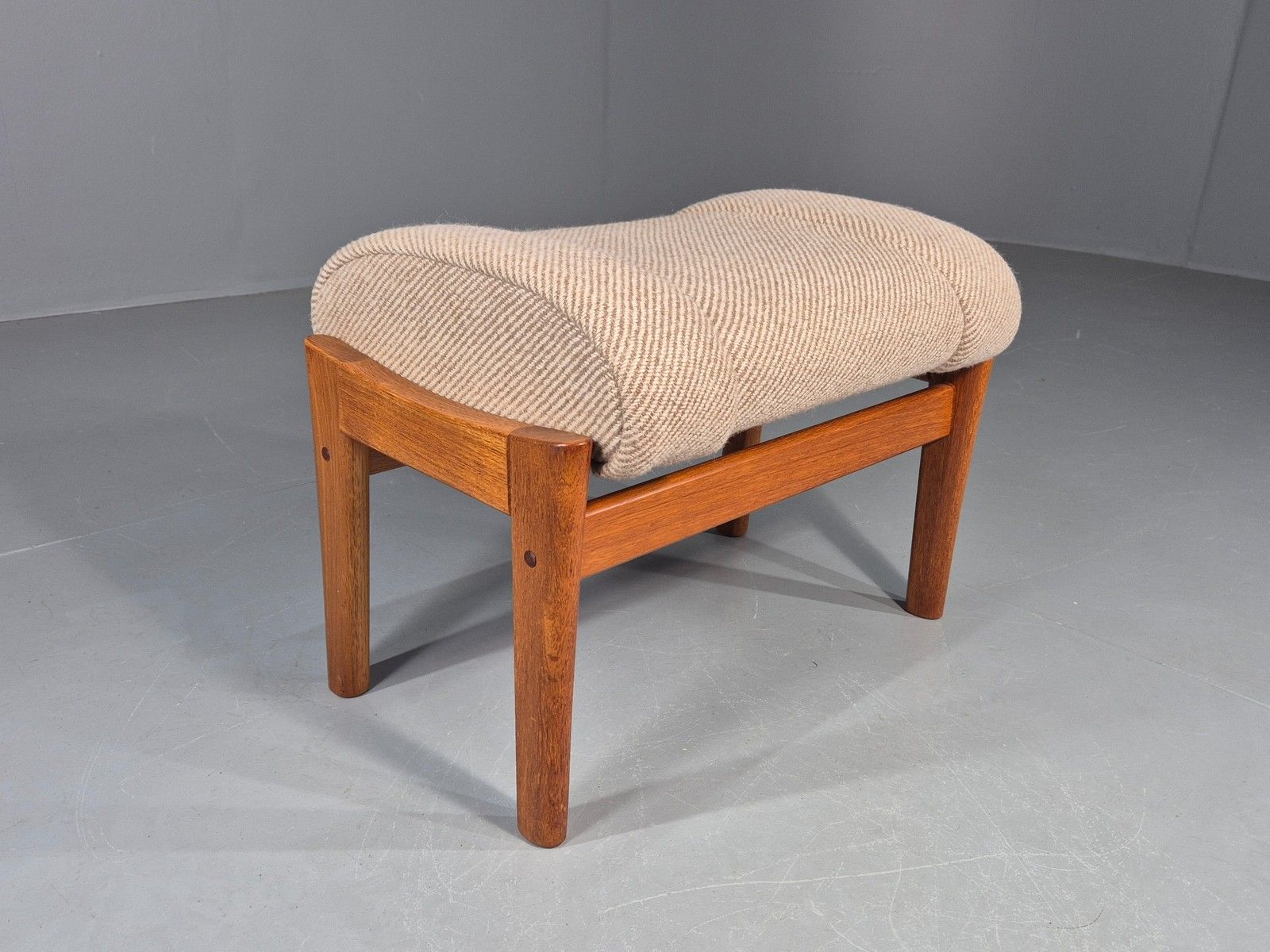 Vintage Mid Century Danish Footstool Teak Cream Wool 1970s Retroeb12046 photo for sale