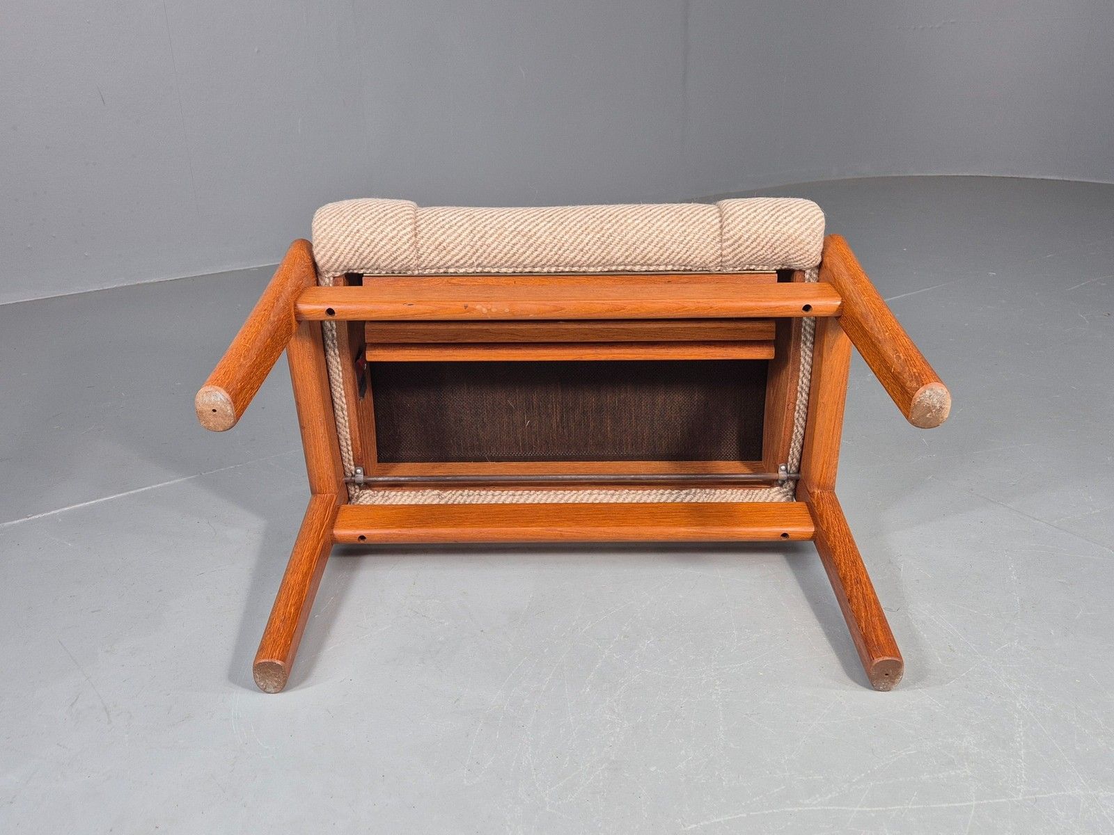 photo furniture Vintage Mid Century Danish Footstool Teak Cream Wool 1970s Retroeb12046